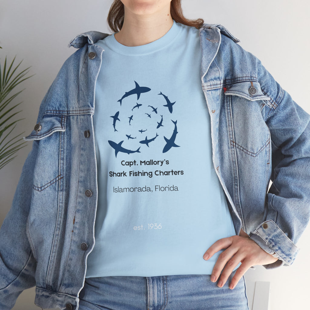 Cpt Mallory Shark Fishing Charters  Islamorada FL Tee, Unisex Cotton Shirt, Beachwear, Fishing Gift, Ocean Lover Apparel