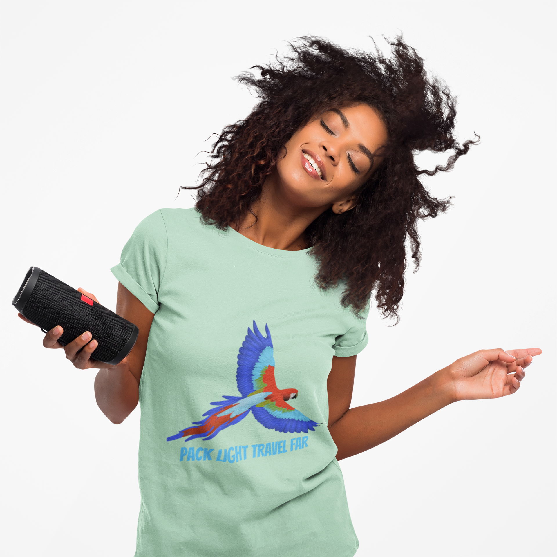 The Perfect Travel philosophy... Pack Light Travel Far  with Colorful Macaw Unisex T shirt
