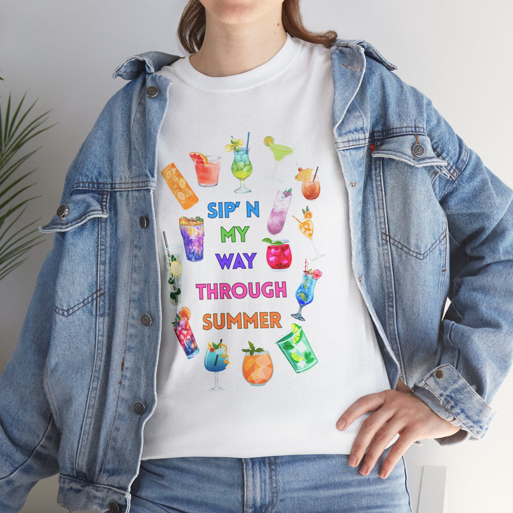 Declare Cocktail Culture at its finest Colorful Summer Unisex Tee - Sip'in My Way Through the Summer