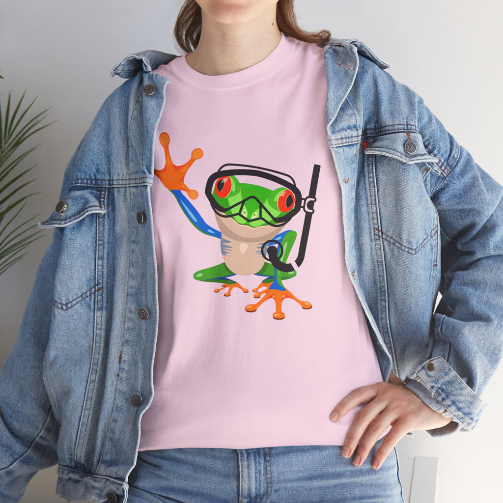 Fun Snorkel Tree Frog Diving Tee, Quirky Graphic Unisex T-Shirt, Perfect for Pool Parties, Gift for Nature Lovers, Beach Wear, Summer Vibes