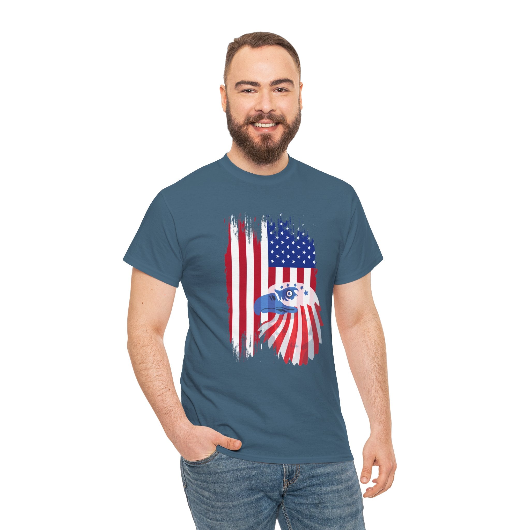 Patriotic Eagle and Flag  Unisex  Cotton T-Shirt, Casual Wear, Independence Day Gift, American Pride Shirt, 4th of July Outfit