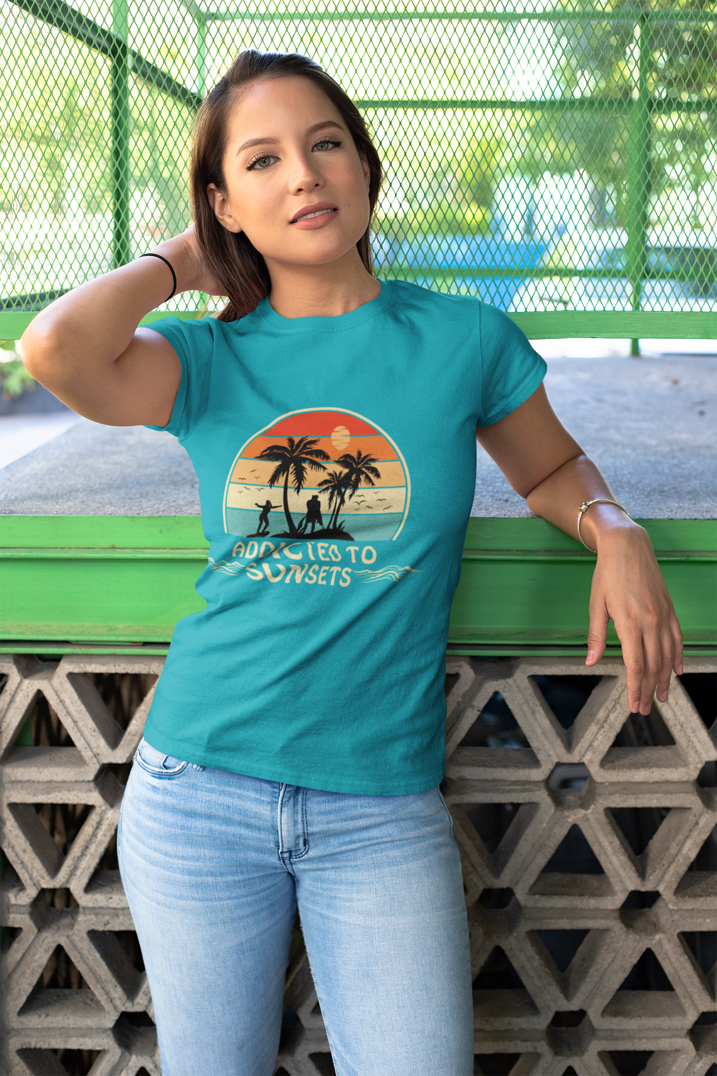 Fun Retro Style  Addicted to Sunset Unisex Tee Shirt  Casual Comfortable Cotton  Great Beach Style