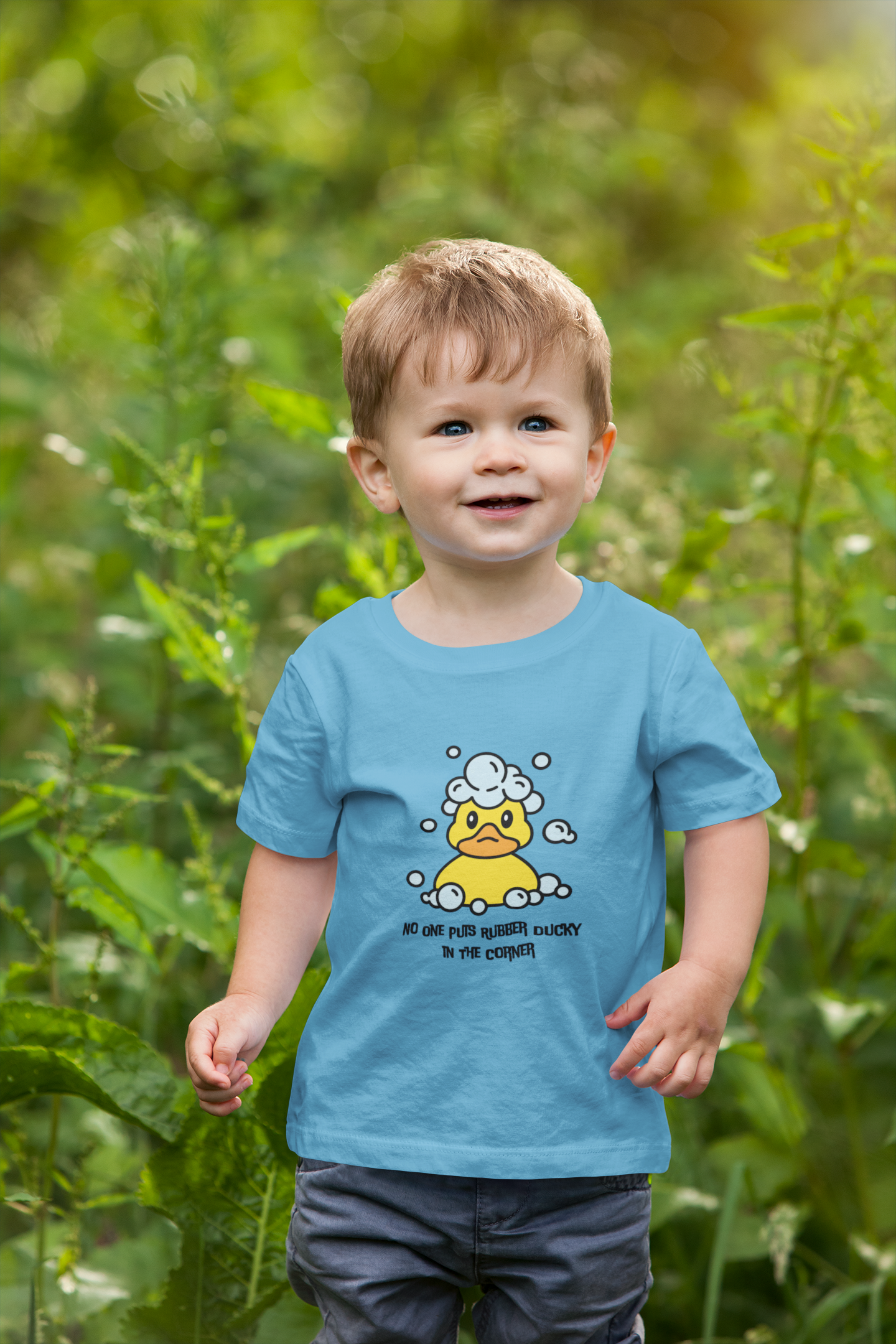 Quirky and Fun  NO One Puts Rubber Ducky in a Corner Unisex Tee Shirt (Adult Sizes Too)