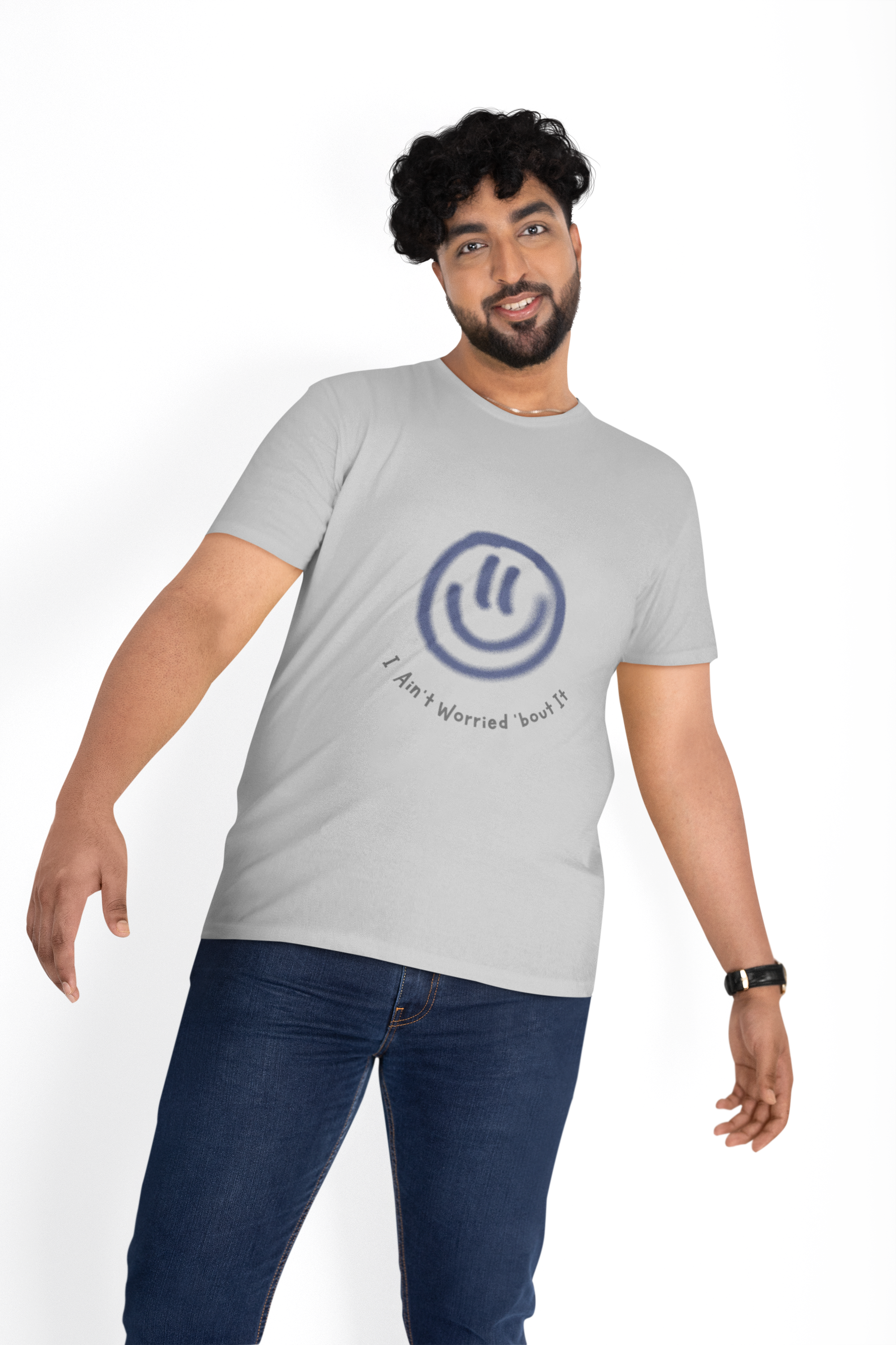 Smile I Aint Worried 'bout It Graphic Unisex Heavy Cotton Tee, Casual Wear, Gift for Friends, Positive Vibe Shirt, Everyday Comfort Tee