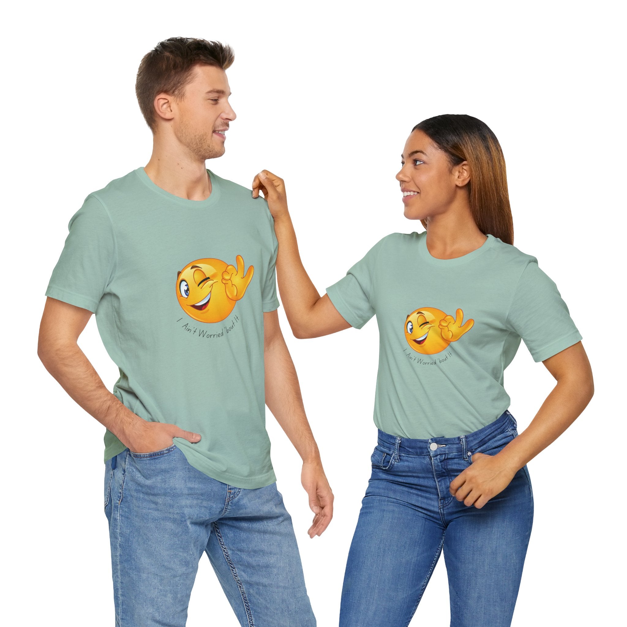 Wink Emoji Tee  "I aint worried 'bout it" - Fun Unisex Jersey Short Sleeve T-Shirt, Casual Wear, Gift for Friends, Vacation Shirt, Summer Essentials