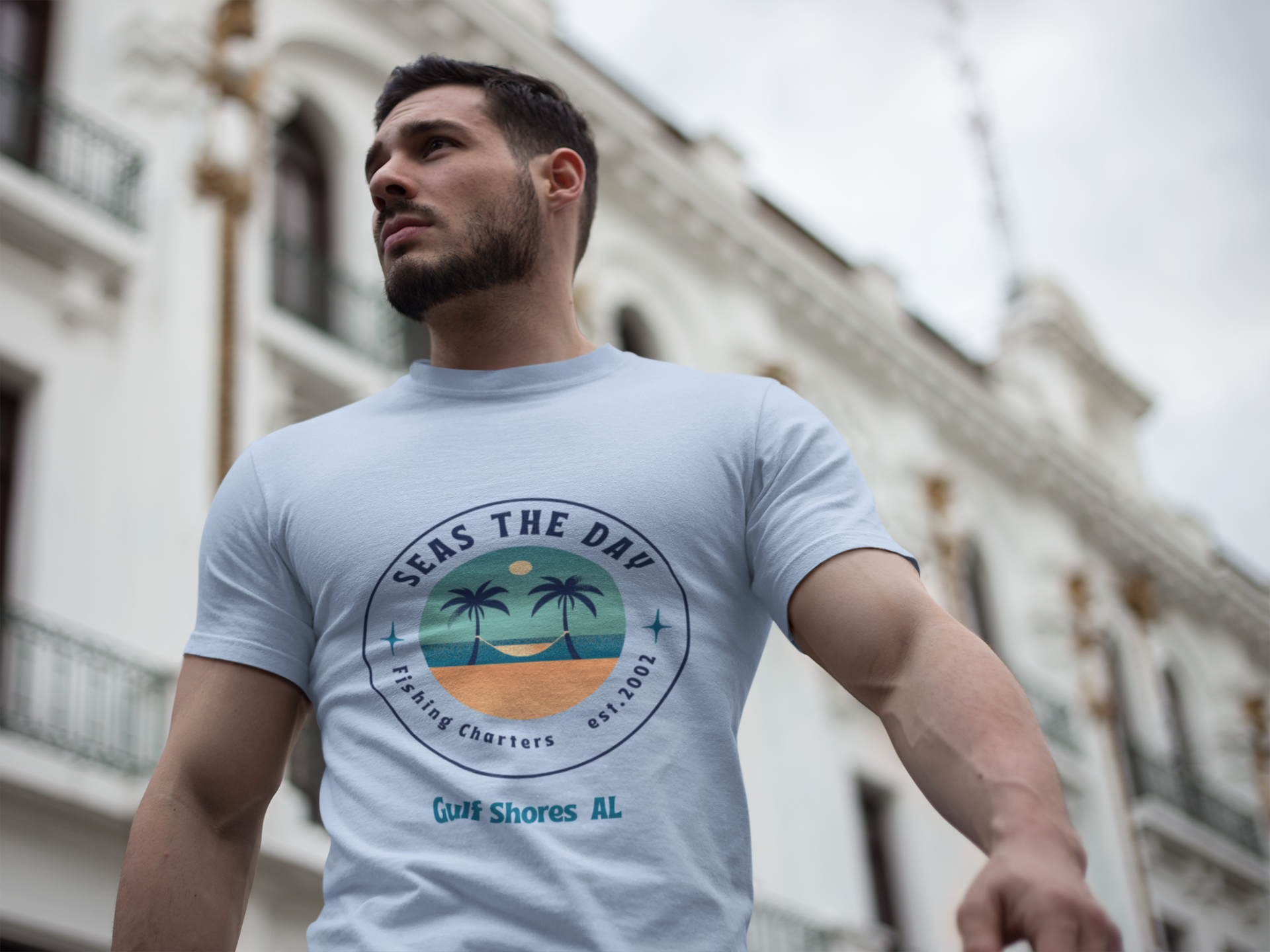 Seas the Day  Charter Fishing, Gulf Shores, AL Tee - Summer Vibe Shirt for Beach Lovers, Vacation Outfit, Casual Wear, Gift for Ocean Enthusiasts, Gulf Shores Design