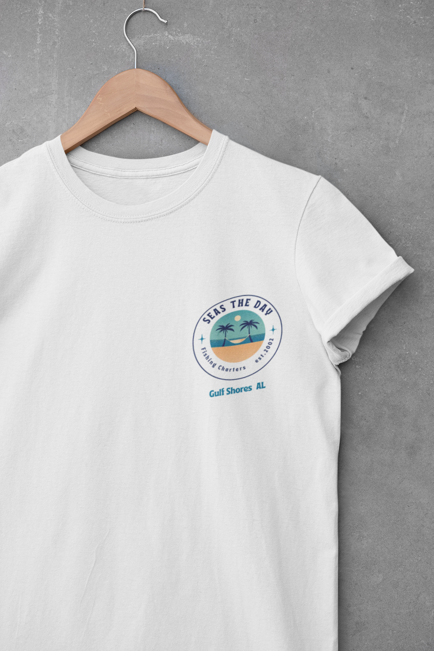 Beachy Vibes with Seas The Day Charter Fishing in Gulf Shores, AL  Unisex Jersey Tee, Casual T-Shirt, Vacation Shirt, Summer Apparel, Gift for Ocean Lovers
