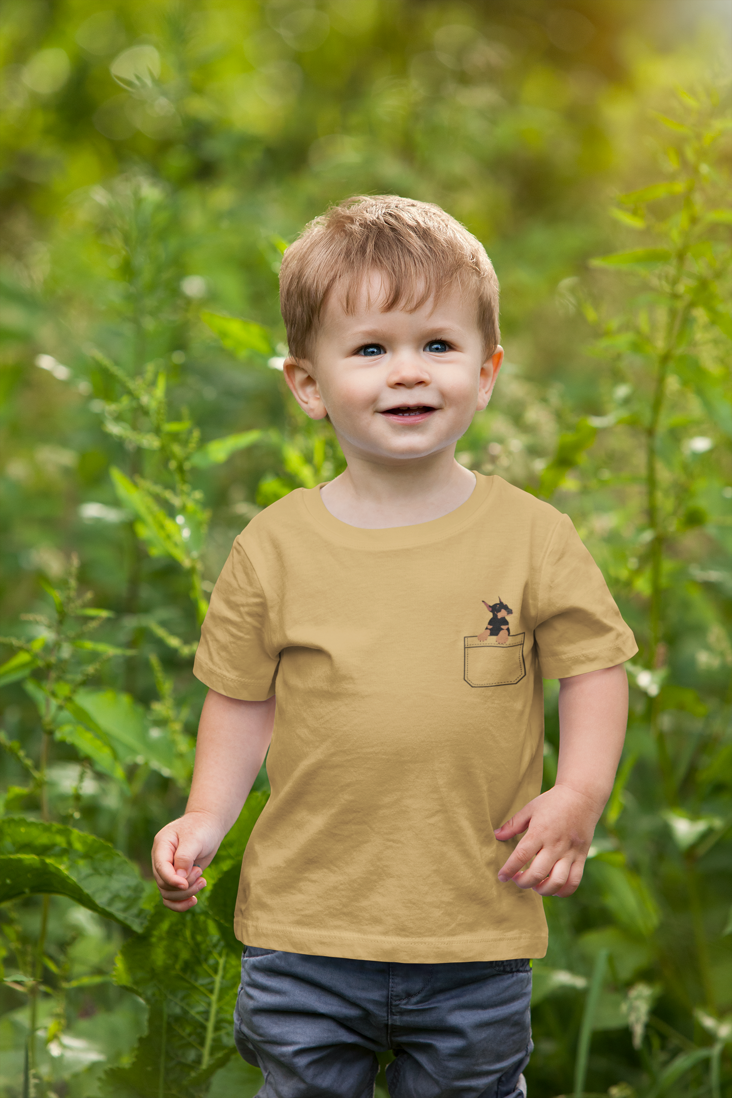 Cute and Fun Pocket Pet (Dog) Heavy Cotton  Toddler  Unisex T-Shirt.  There is NO Pocket in this Shirt.  The Pocket is part of the Design