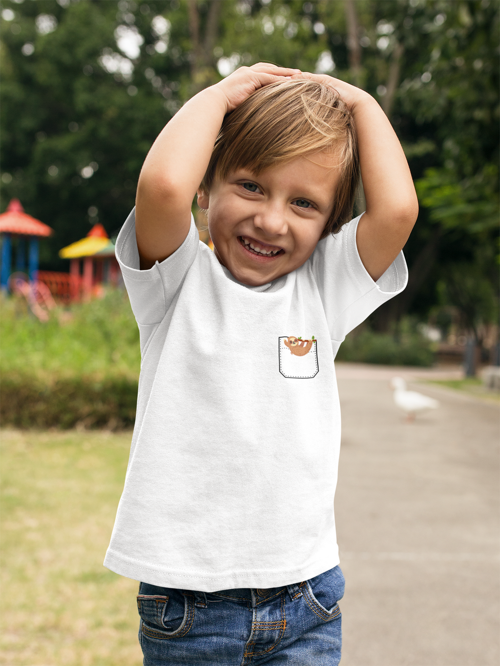 Fun and Cute Pocket Pet (Sloth) Unisex Heavy Cotton™ Toddler T-shirt.  There is NO Pocket in this Shirt...The Pocket is part of the Artwork