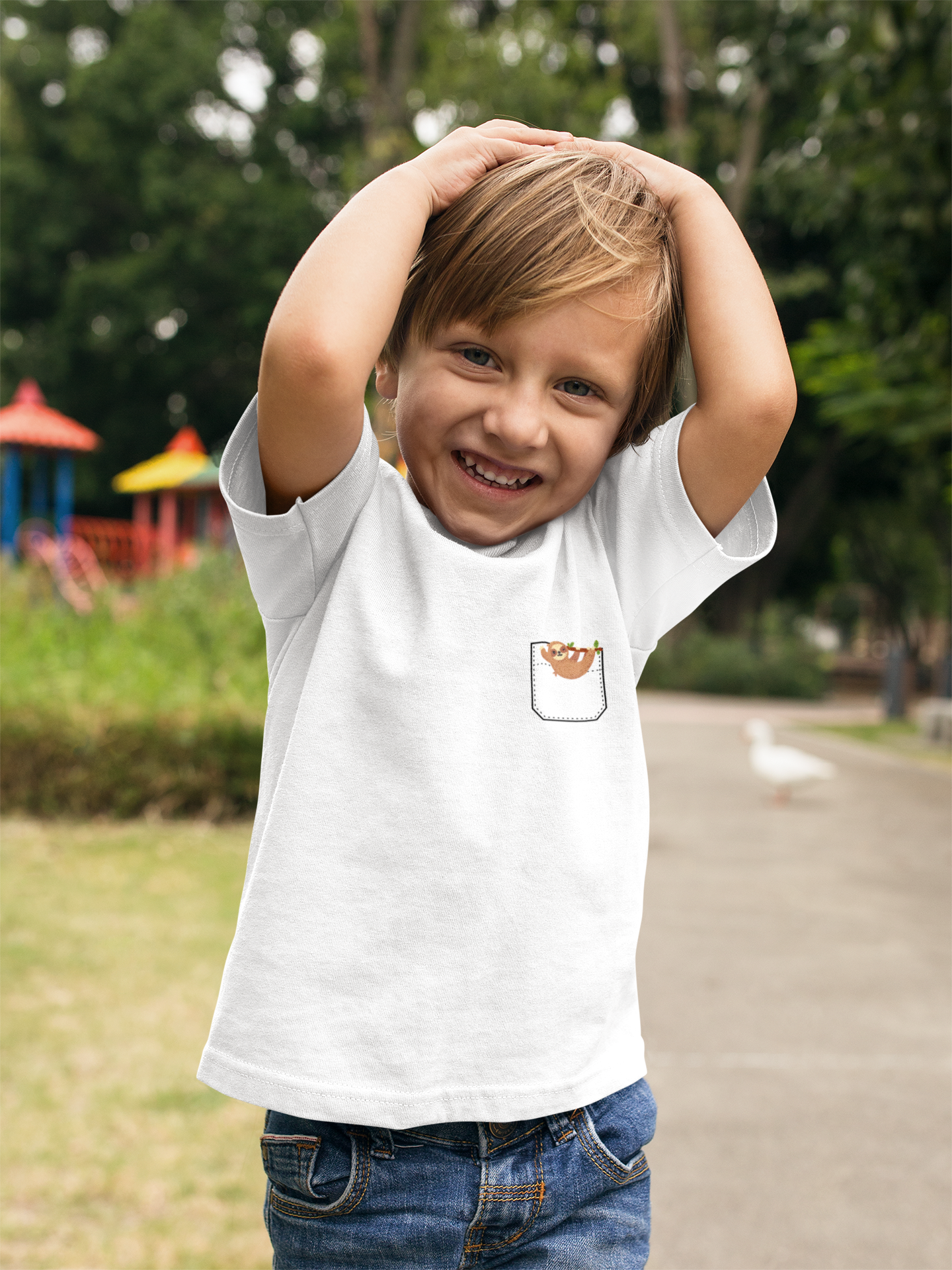 Fun and Cute Pocket Pet (Sloth) Unisex Heavy Cotton™ Toddler T-shirt.  There is NO Pocket in this Shirt...The Pocket is part of the Artwork