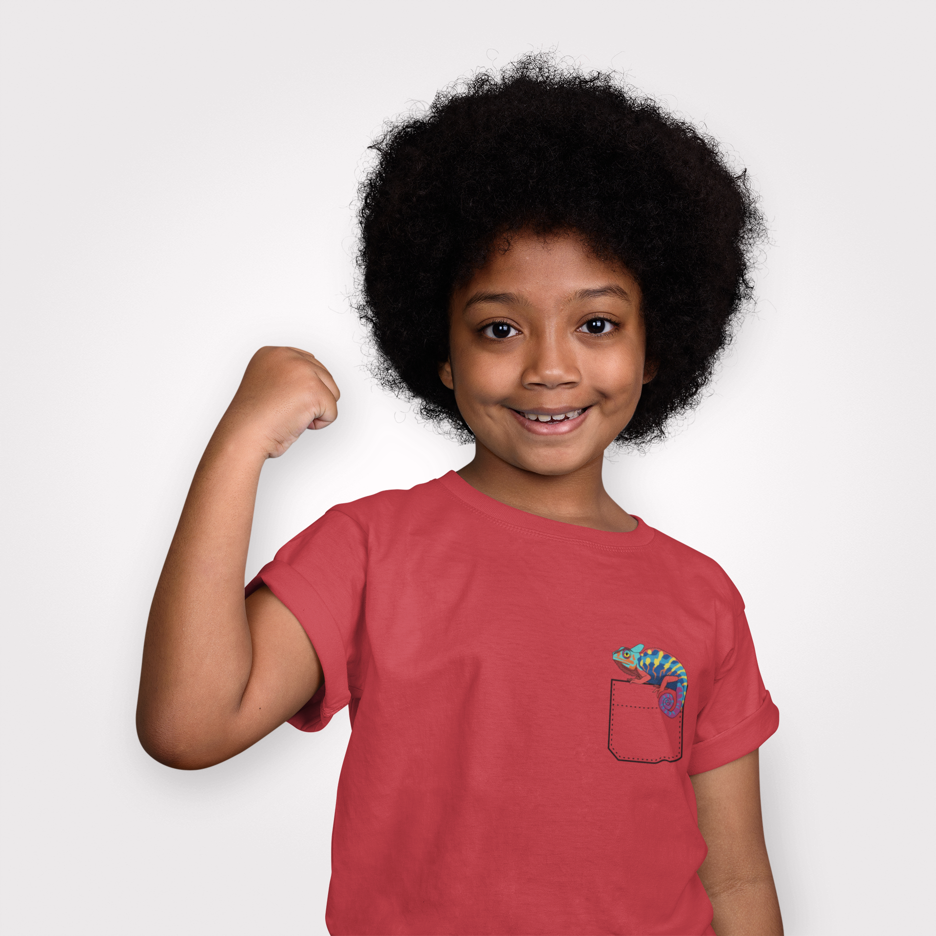 Colorful and Fun Pocket Pet (Chameleon)  Unisex Heavy Cotton  Toddler T-Shirt.  There is NO Pocket in this Shirt.  The Pocket is part of the Artwork