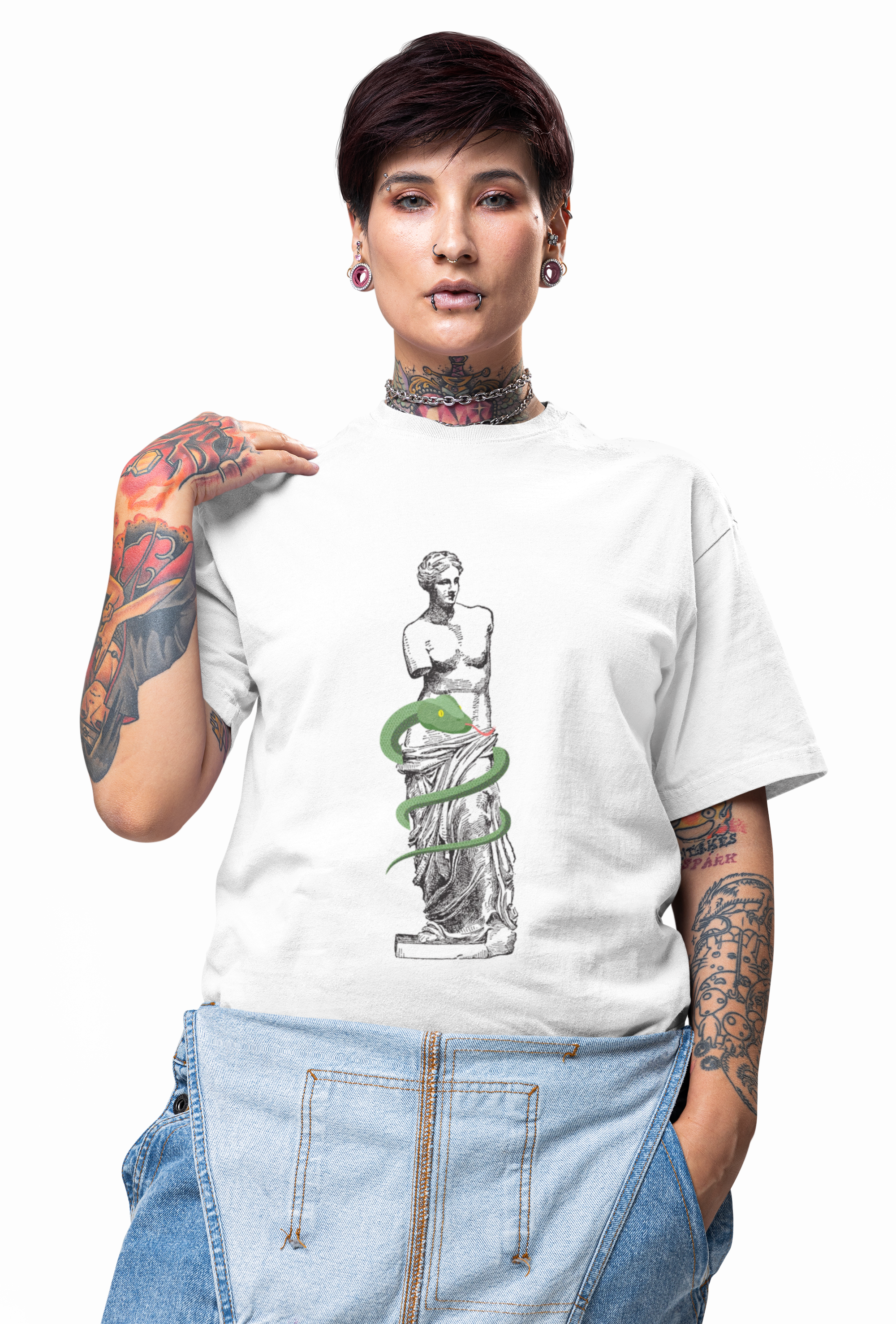 Stylish Venus Di Milo with Serpent Graphic Unisex Heavy Cotton Tee - Classic Greek Statue Design with a slithery twist