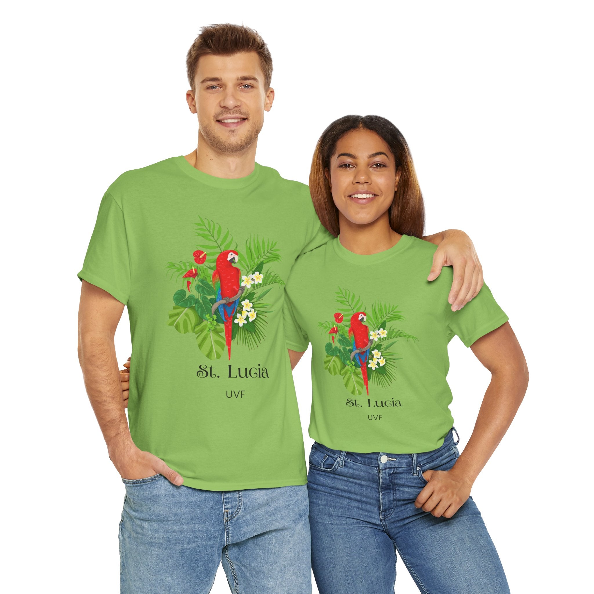Colorful Tropical Paradise of St. Lucia, Caribbean Unisex Heavy Cotton Travel Tee - Destination St. Lucia