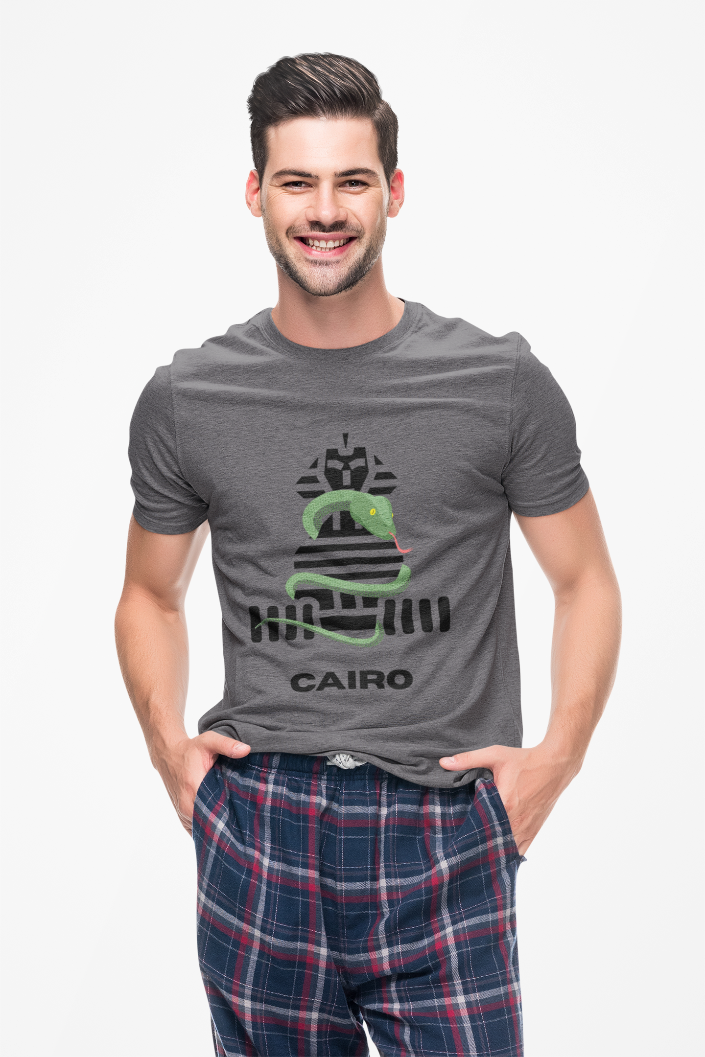 Fun and Quirky Sphynx Graphic Cairo Unisex Heavy Cotton Tee — Green Snake Egyptian Graphic T-Shirt