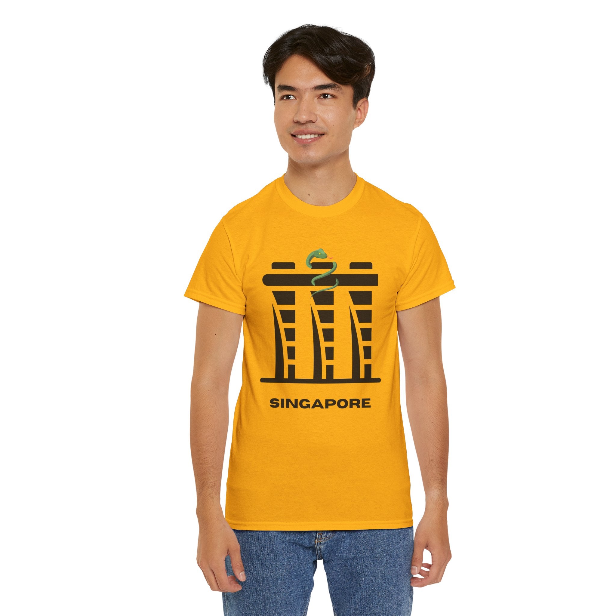Quirky Singapore Marina Bay Skyline Graphic Unisex Heavy Cotton T‑Shirt — Minimalist Marina Bay Sands Graphic Tee