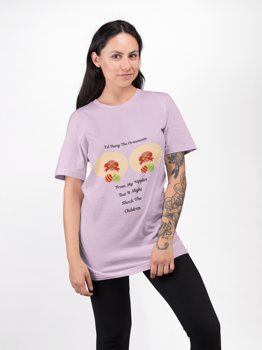 Funny and Naughty Christmas "I’d Hang The Ornaments From My Nipples" Holiday Unisex Heavy Cotton T Shirt