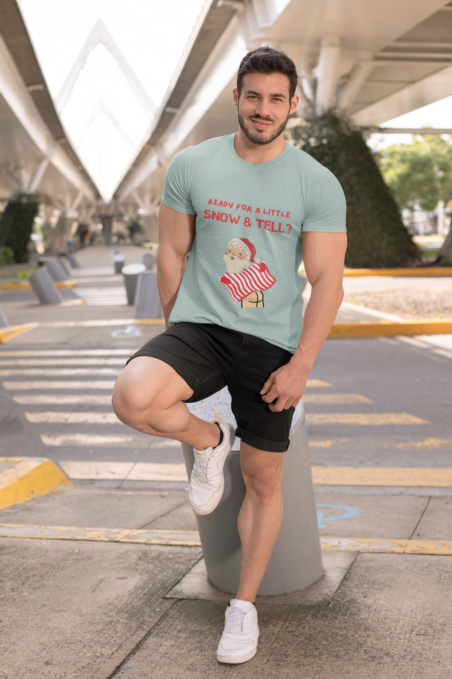 Funny but Naughty Vintage Santa  Unisex Heavy Cotton T-Shirt - "Ready for a Little Snow & Tell?" Christmas Tee