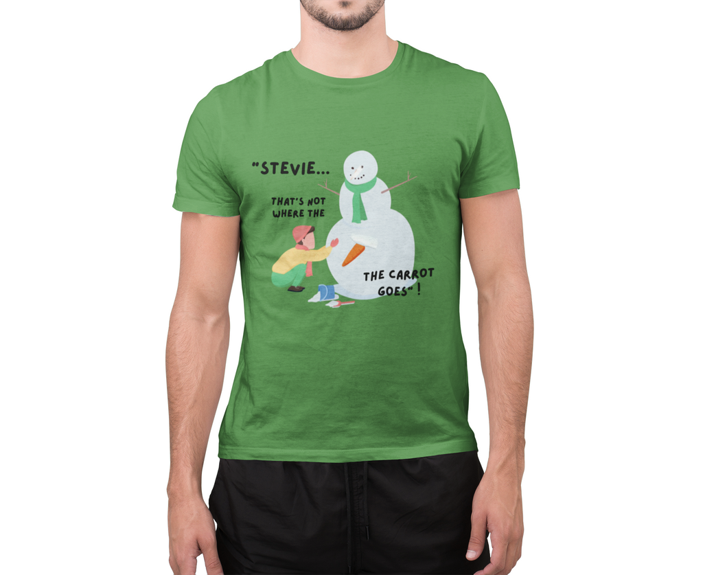 Funny Stevie Snowman Tee – Funny "That's Not Where the Carrot Goes" Graphic Unisex Heavy Cotton Holiday T-Shirt
