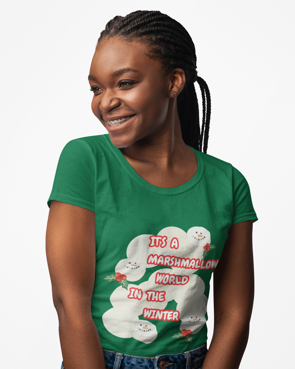Fun Marshmallow World in the Winter  Unisex Heavy Cotton Tee —  "It’s a Marshmallow World in the Winter" Cute Holiday T-Shirt