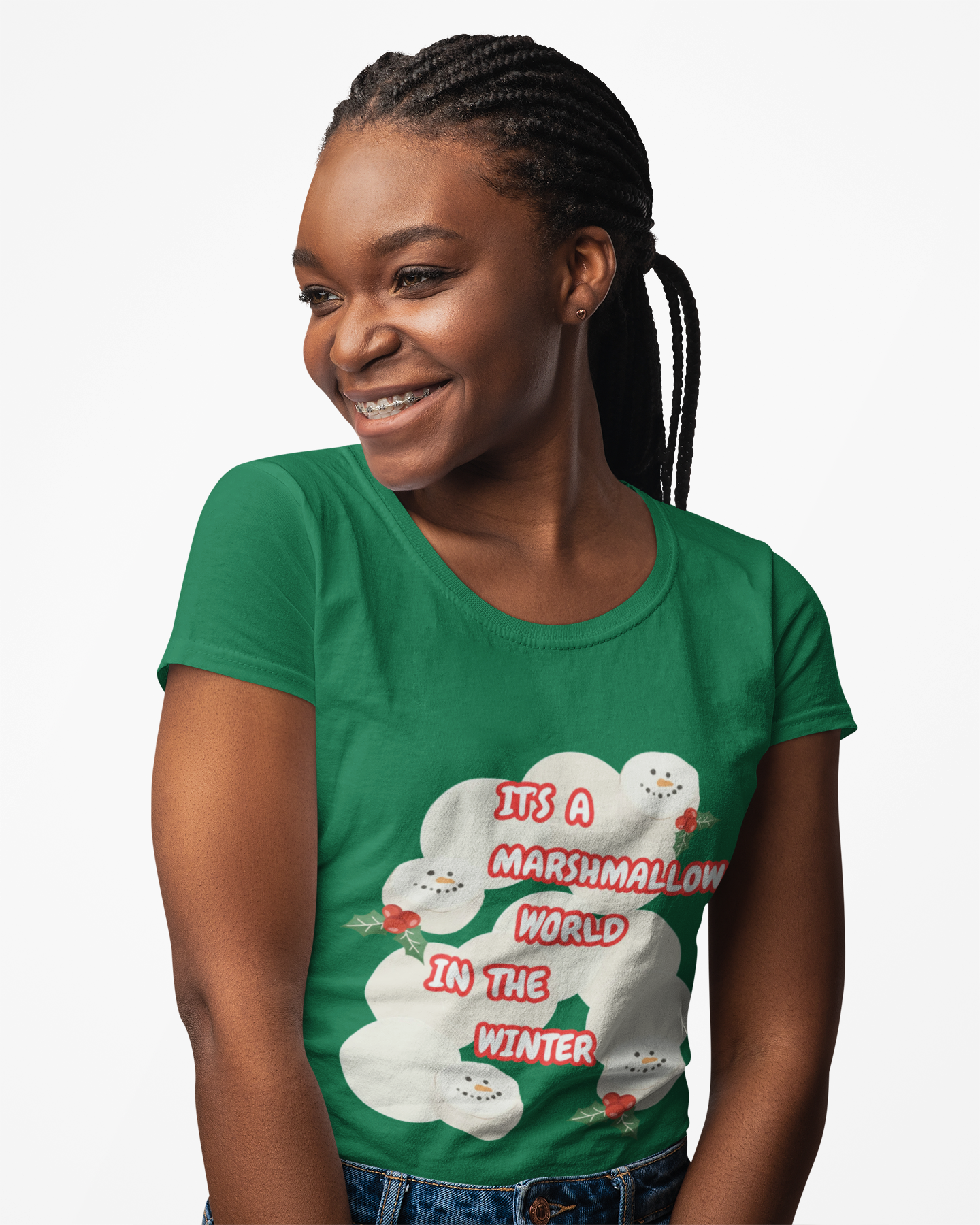 Fun Marshmallow World in the Winter  Unisex Heavy Cotton Tee —  "It’s a Marshmallow World in the Winter" Cute Holiday T-Shirt