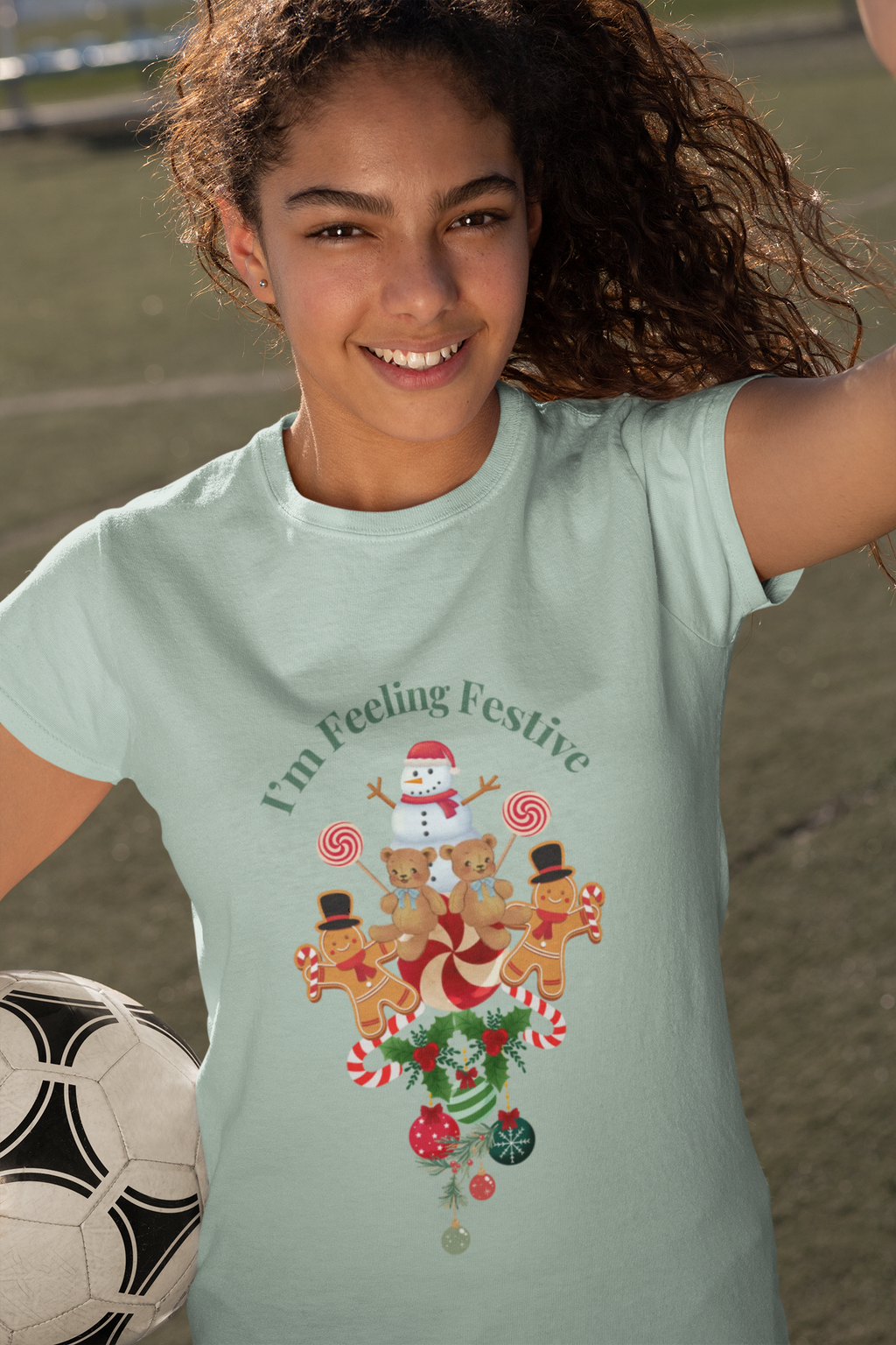 Colorful Holiday Tee — "I'm Feeling Festive" Christmas Reindeer & Snowman Graphic  Unisex Heavy Cotton T-Shirt
