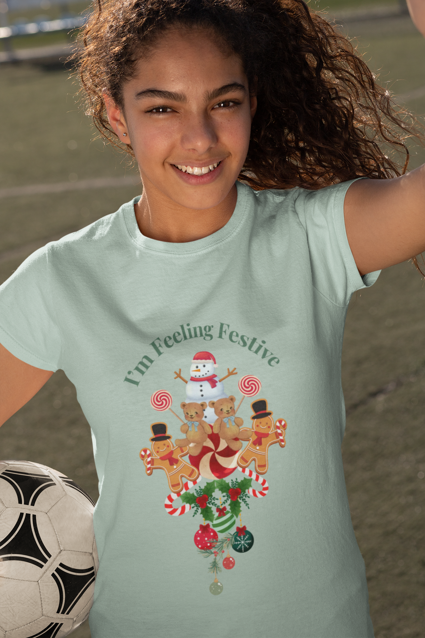Colorful Holiday Tee — "I'm Feeling Festive" Christmas Reindeer & Snowman Graphic  Unisex Heavy Cotton T-Shirt