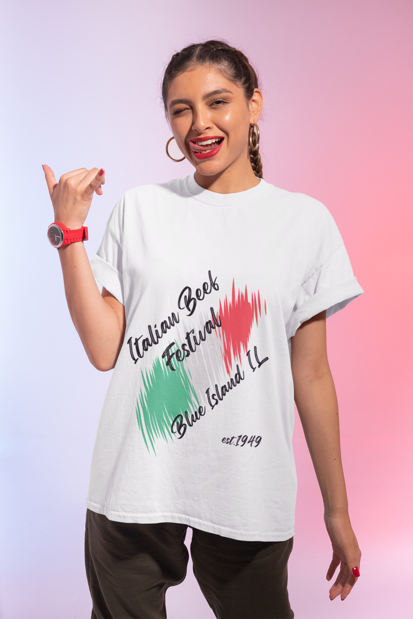 Classic Italian Beef Festival Blue Island IL  Unisex Heavy Cotton T‑Shirt — Graphic  Italian Flag Brushstroke Tee