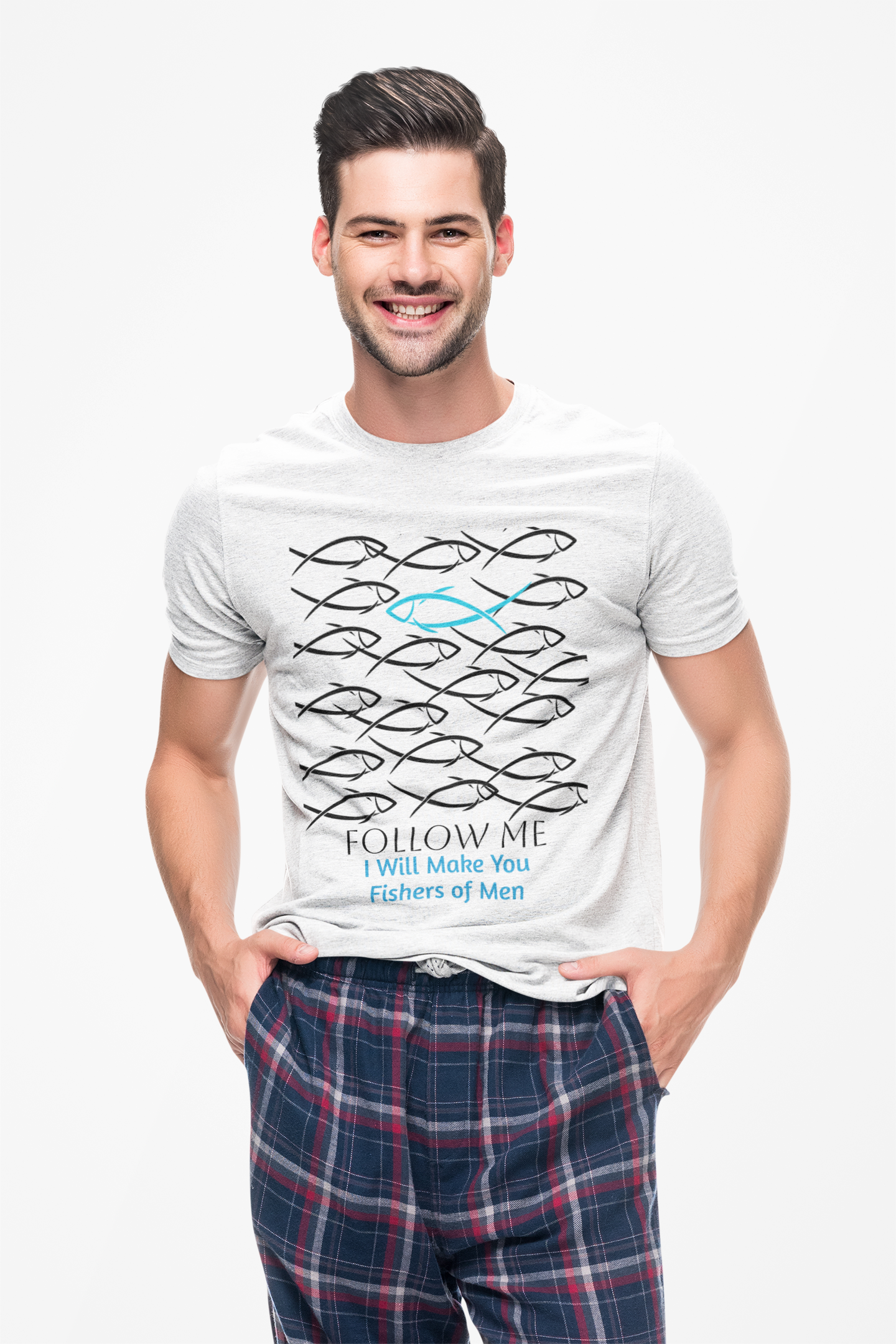 Follow Me Fishers of Men  Graphic Unisex Heavy Cotton Tee — Christian Faith Fish Symbol T-Shirt