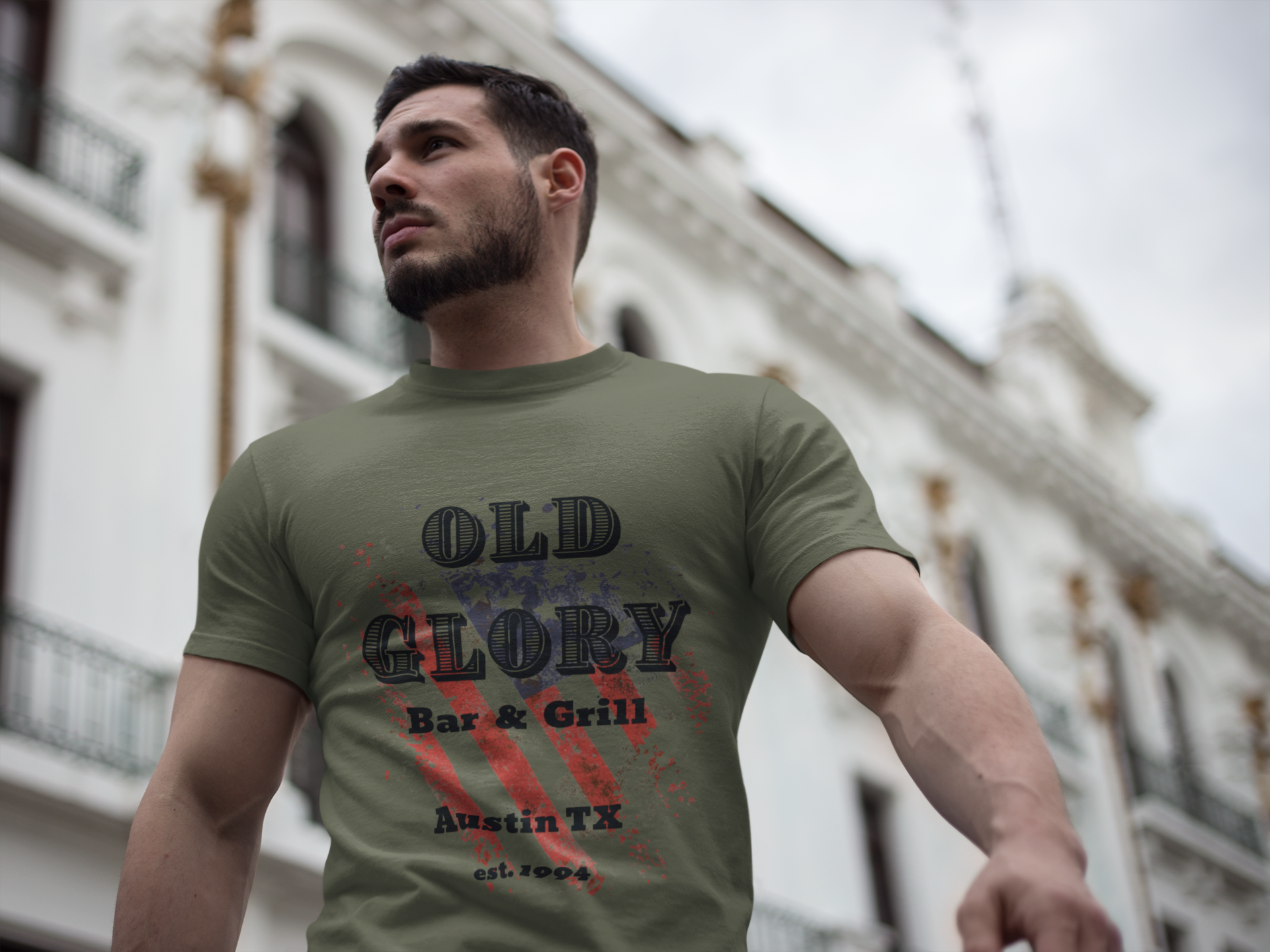 Iconic Austin, TX Bar & Grill  "Old Glory" Unisex Heavy Cotton Tee   Graphic Vintage Flag T Shirt