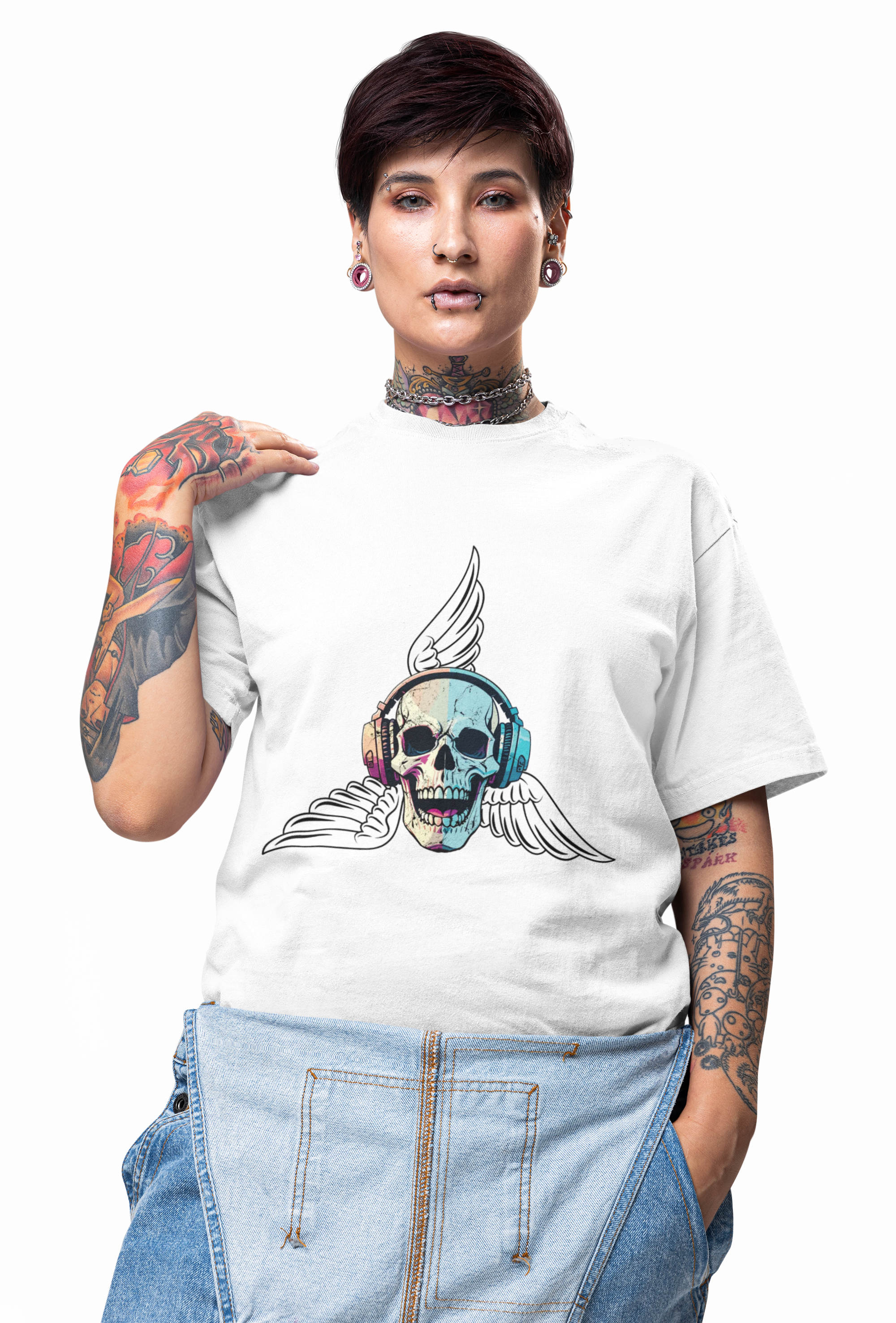 Fun Beats Skull with Wings Graphic  Unisex Heavy Cotton Tee — Vintage Rock Music Skull T-Shirt