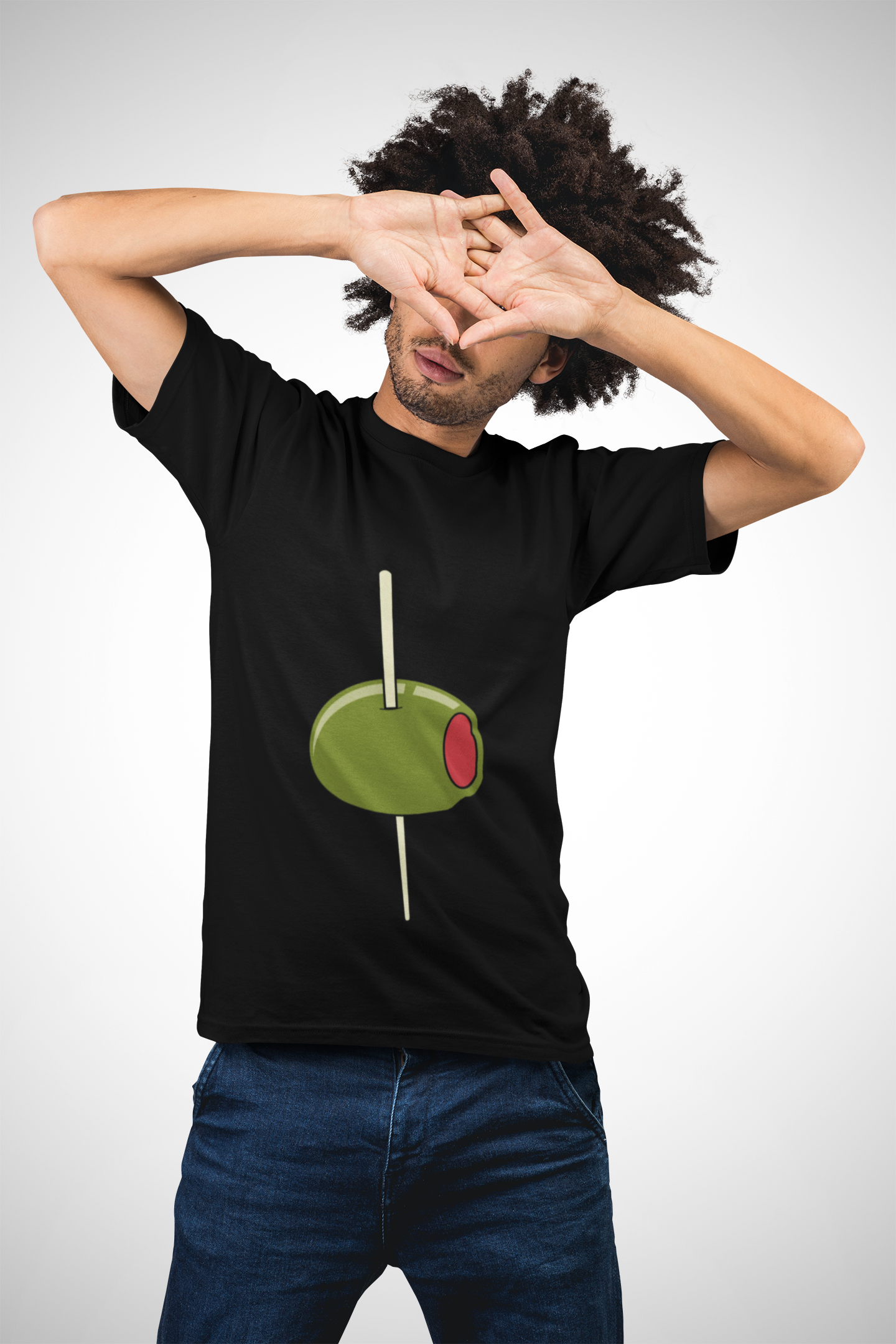 Contemporary Graphic Cocktail Olive on a Pick Unisex Heavy Cotton T-Shirt — Retro Martini Cocktail Graphic Tee