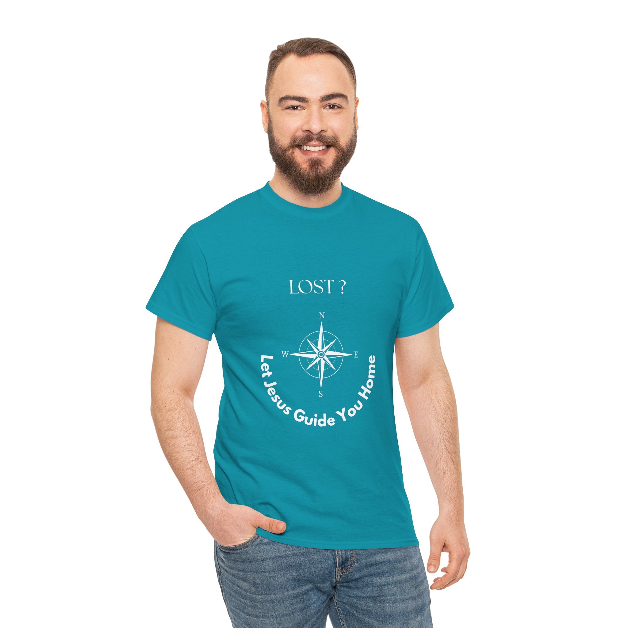 Christian Compass Graphic Unisex Heavy Cotton T‑Shirt — "Lost? Let Jesus Guide You Home" Inspirational Tee