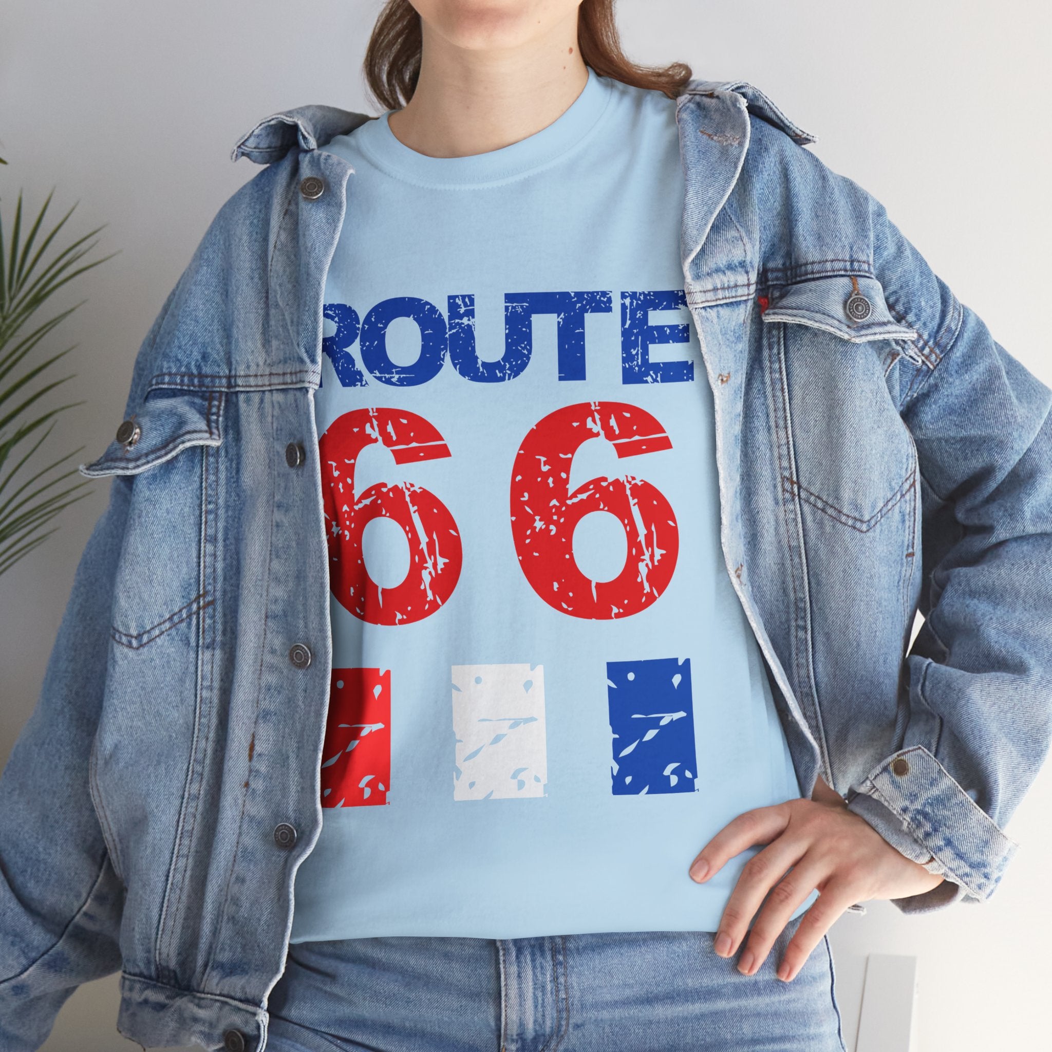 Route 66 Vintage Distressed  Unisex Heavy Cotton Tee — Americana Road Trip Shirt
