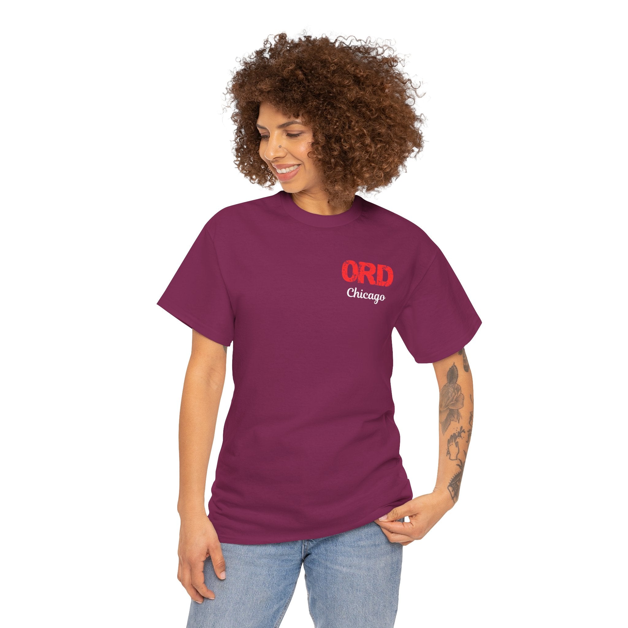ORD Chicago International Airport Distressed Letter Unisex Heavy Cotton Tee Shirt