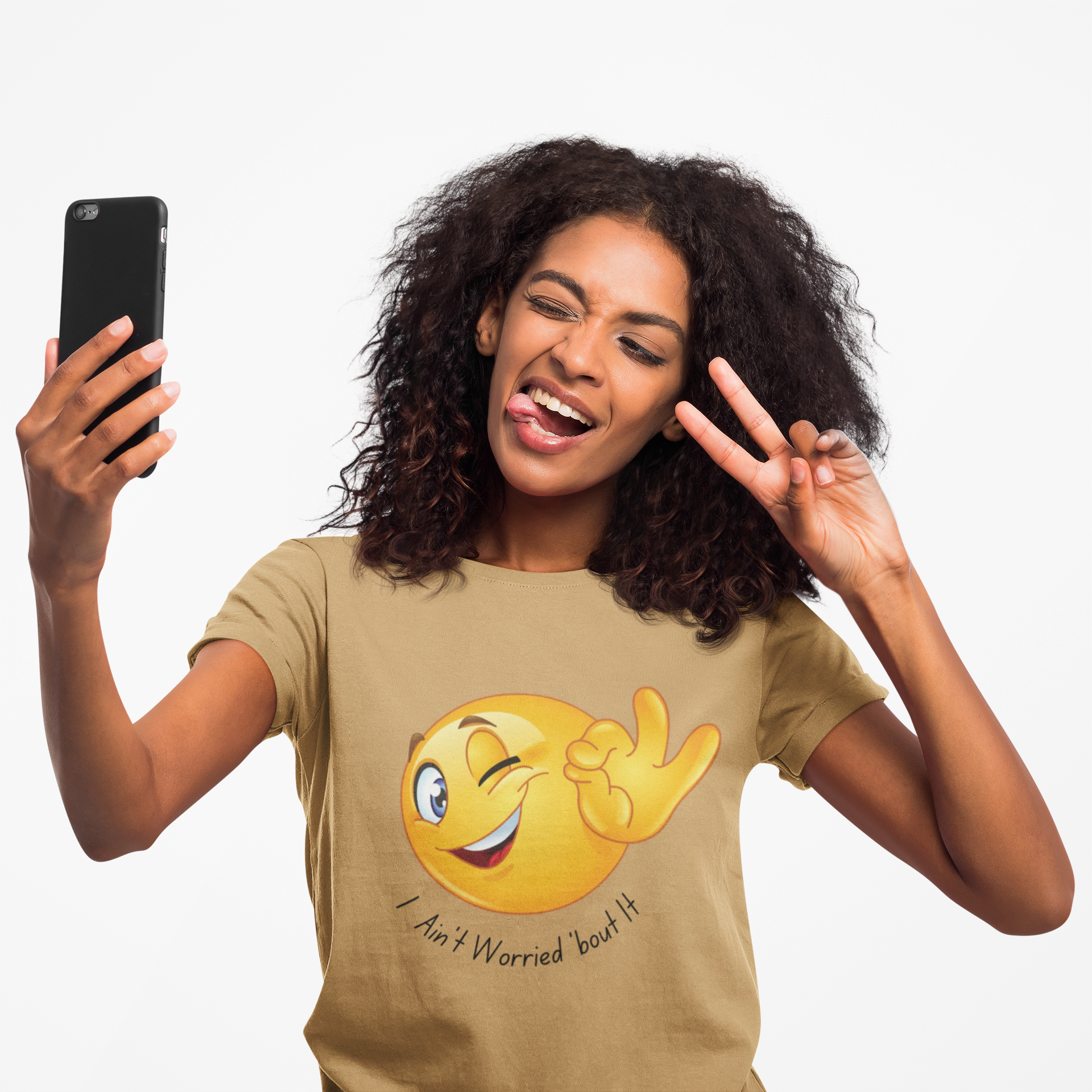 Smiley Winking Emoji Unisex Heavy Cotton Tee Shirt  — "I Ain’t Worried Bout It" Graphic T-Shirt