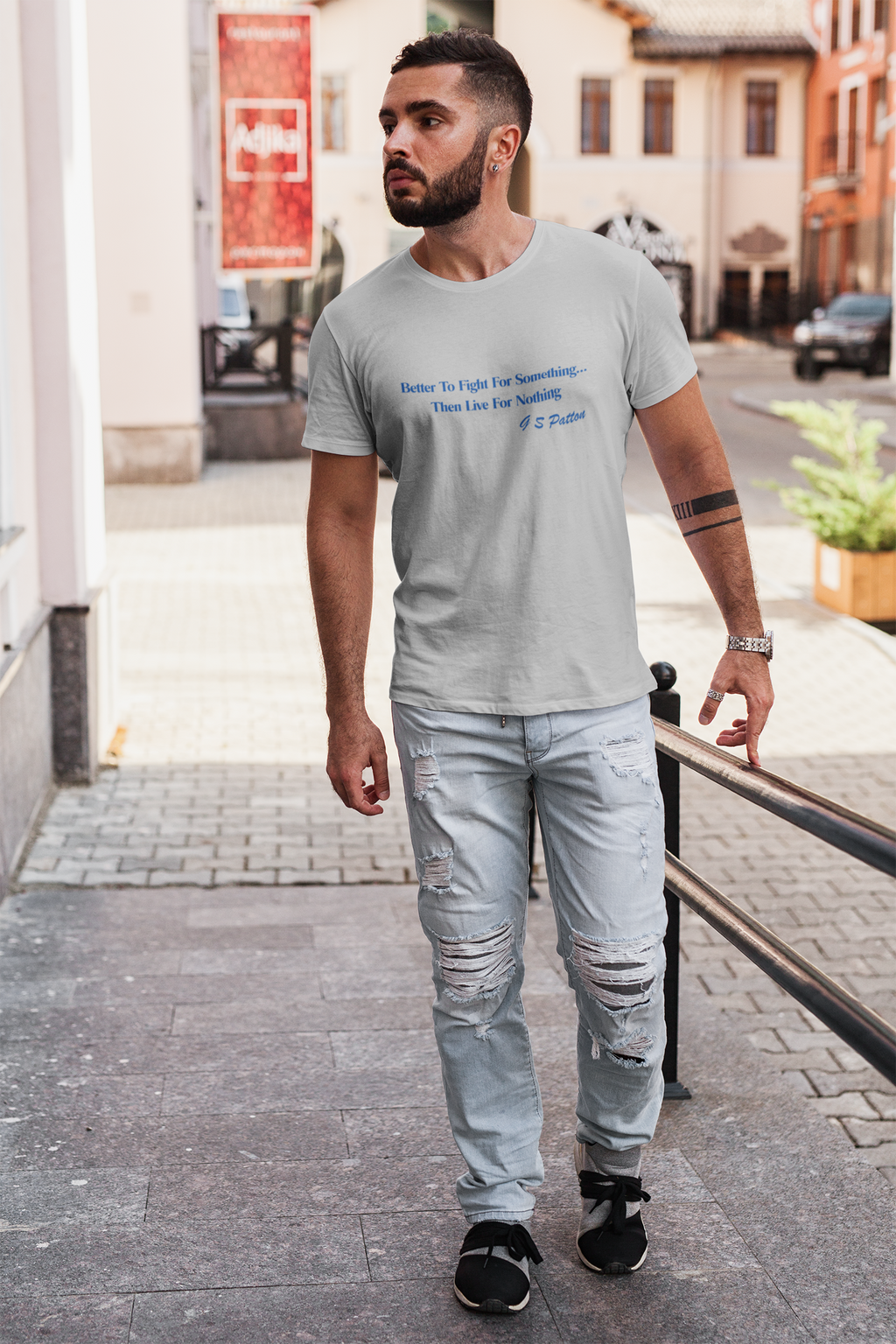 Motivational G S Patton Quote "Better to Fight for Something Than Live for Nothing" Unisex Heavy Cotton Tee Shirt