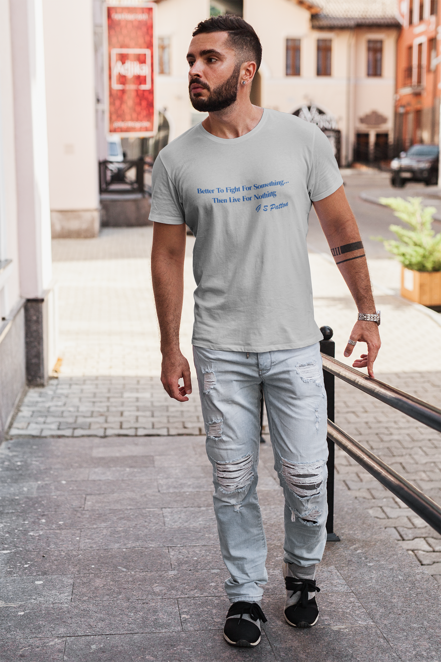 Motivational G S Patton Quote "Better to Fight for Something Than Live for Nothing" Unisex Heavy Cotton Tee Shirt