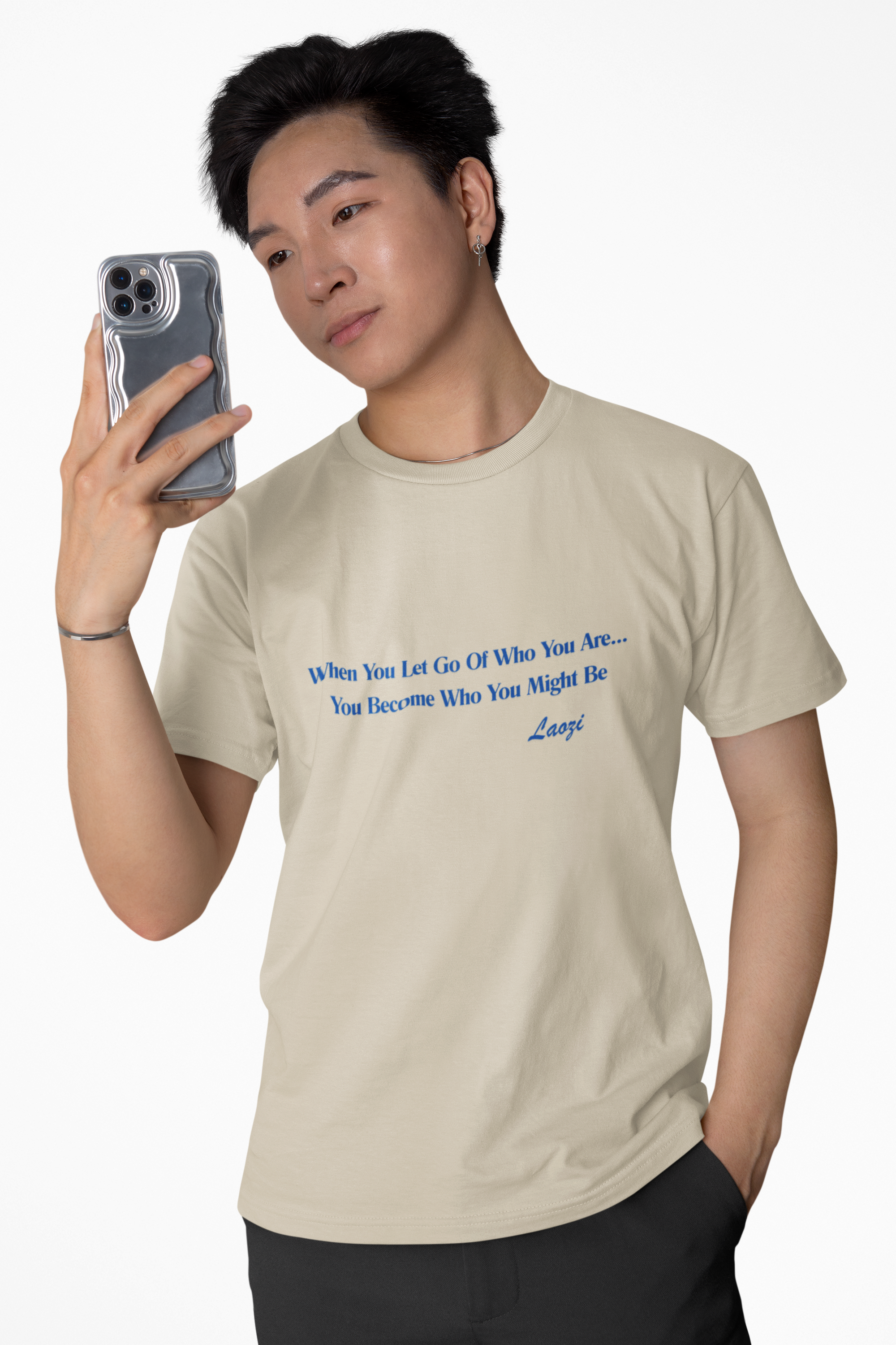 Minimalist Affirmation  Laozi Quote Unisex Heavy Cotton Tee — “When You Let Go of Who You Are…” Inspirational T-Shirt