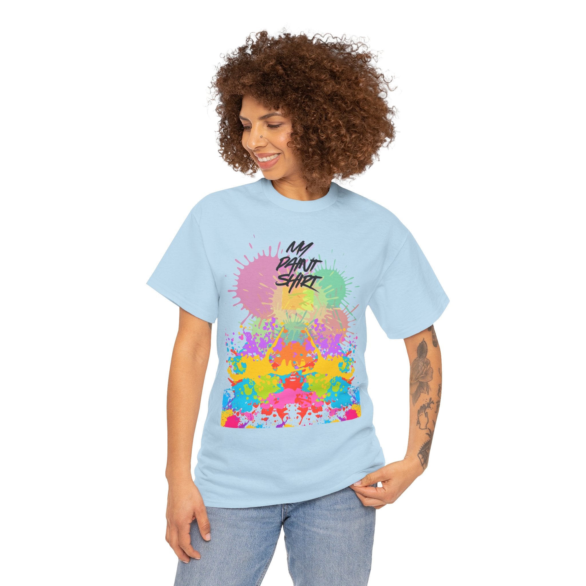 Fun Paint Splash Unisex Heavy Cotton T-Shirt — Colorful 'MY PAINT SHIRT' Perfect for the Artist in the Family