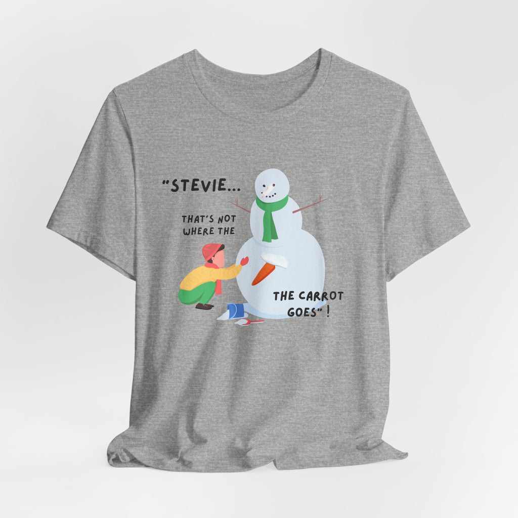 Funny Stevie Snowman Tee – Funny "That's Not Where the Carrot Goes" Graphic Unisex Heavy Cotton Holiday T-Shirt