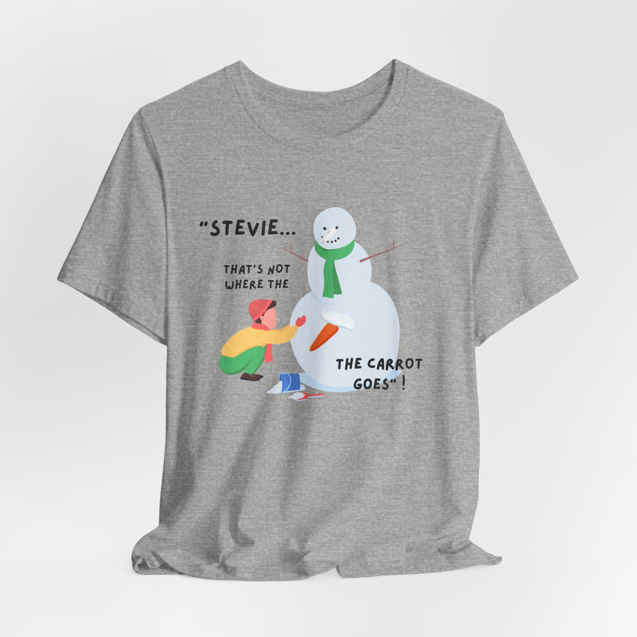 Funny Stevie Snowman Tee – Funny "That's Not Where the Carrot Goes" Graphic Unisex Heavy Cotton Holiday T-Shirt