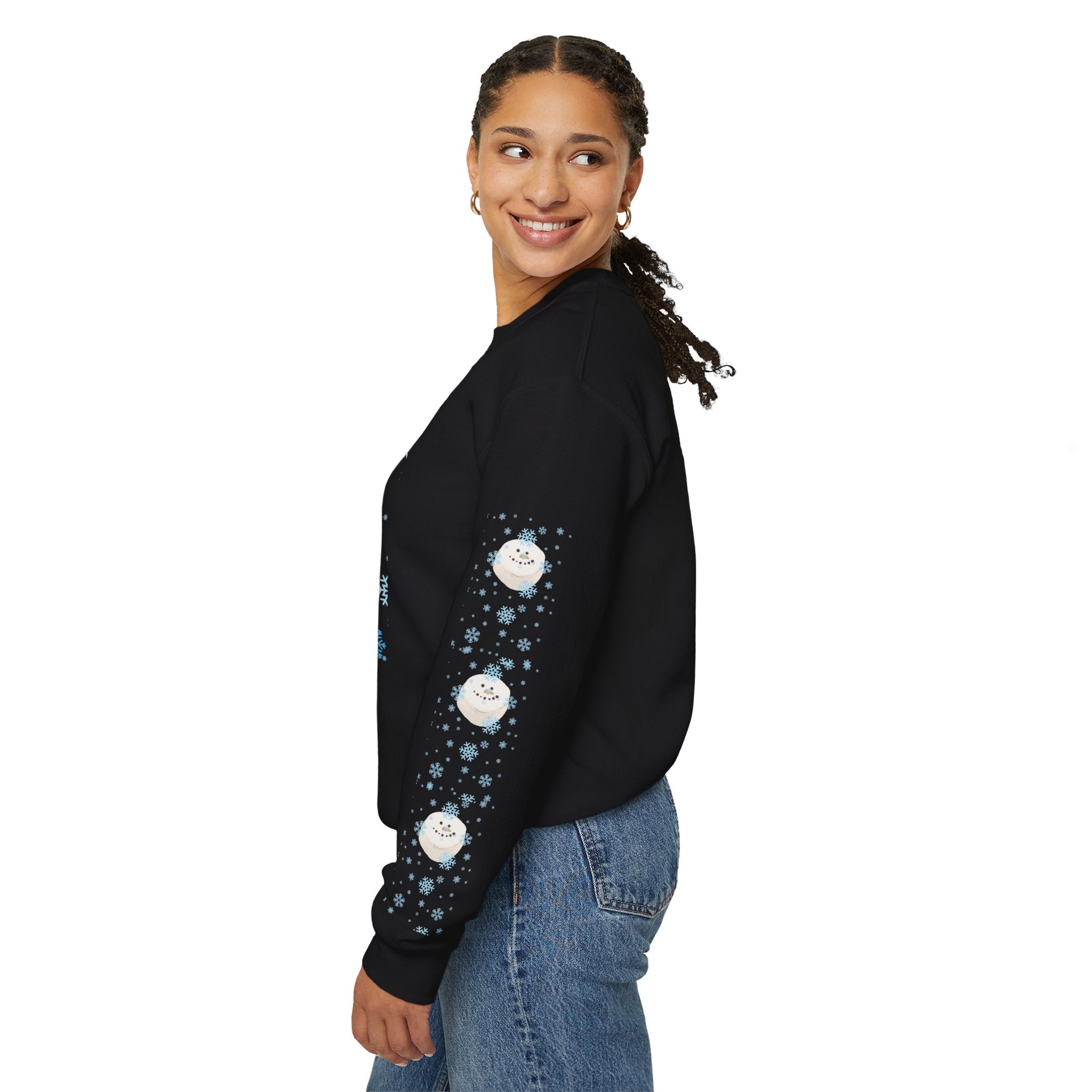 Happy Dog Lover Holiday "Walkin' In A Winter Wonderland" Unisex Crewneck Sweatshirt with Side Arm Embellishments