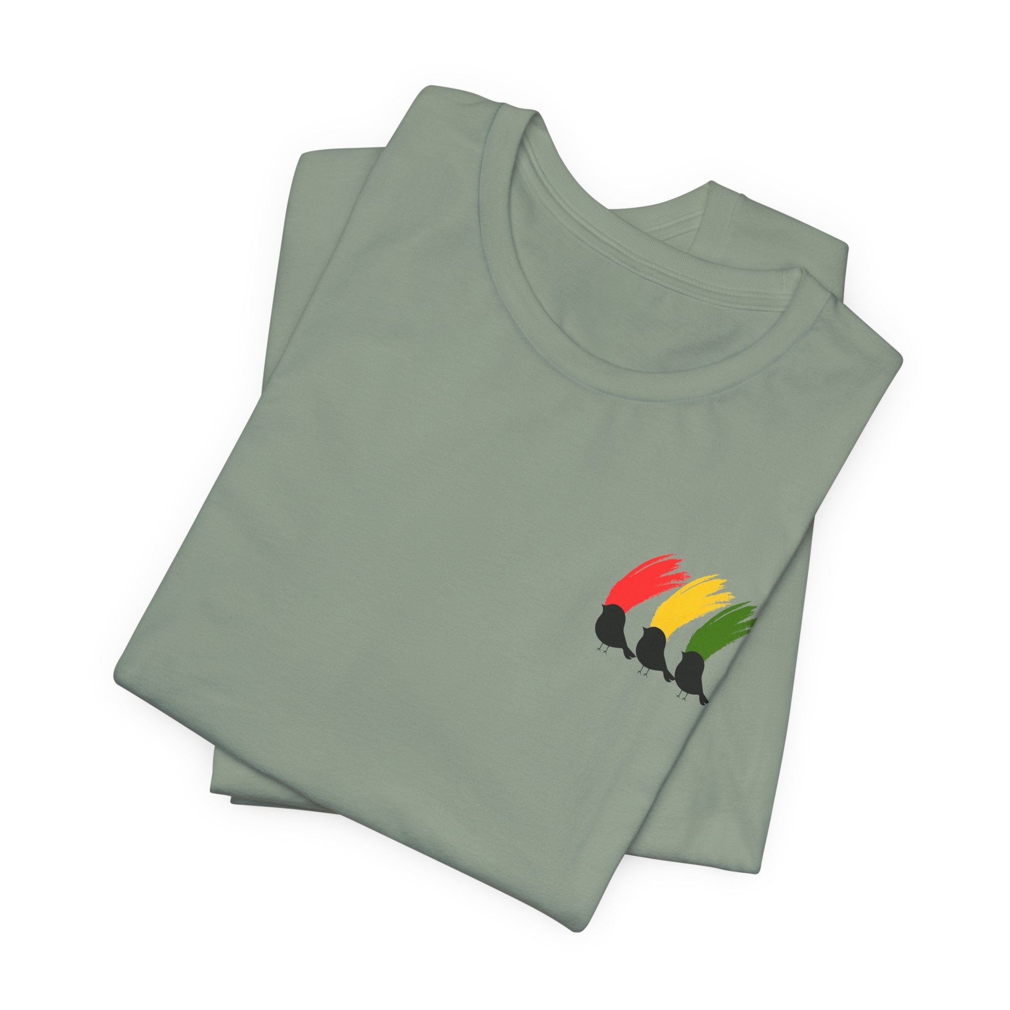 Colorful  Rasta Three Little Birds Unisex Jersey Tee with Vibrant Design, Casual Wear, Gift for Friends, Summer Fashion, Cozy Everyday Tee