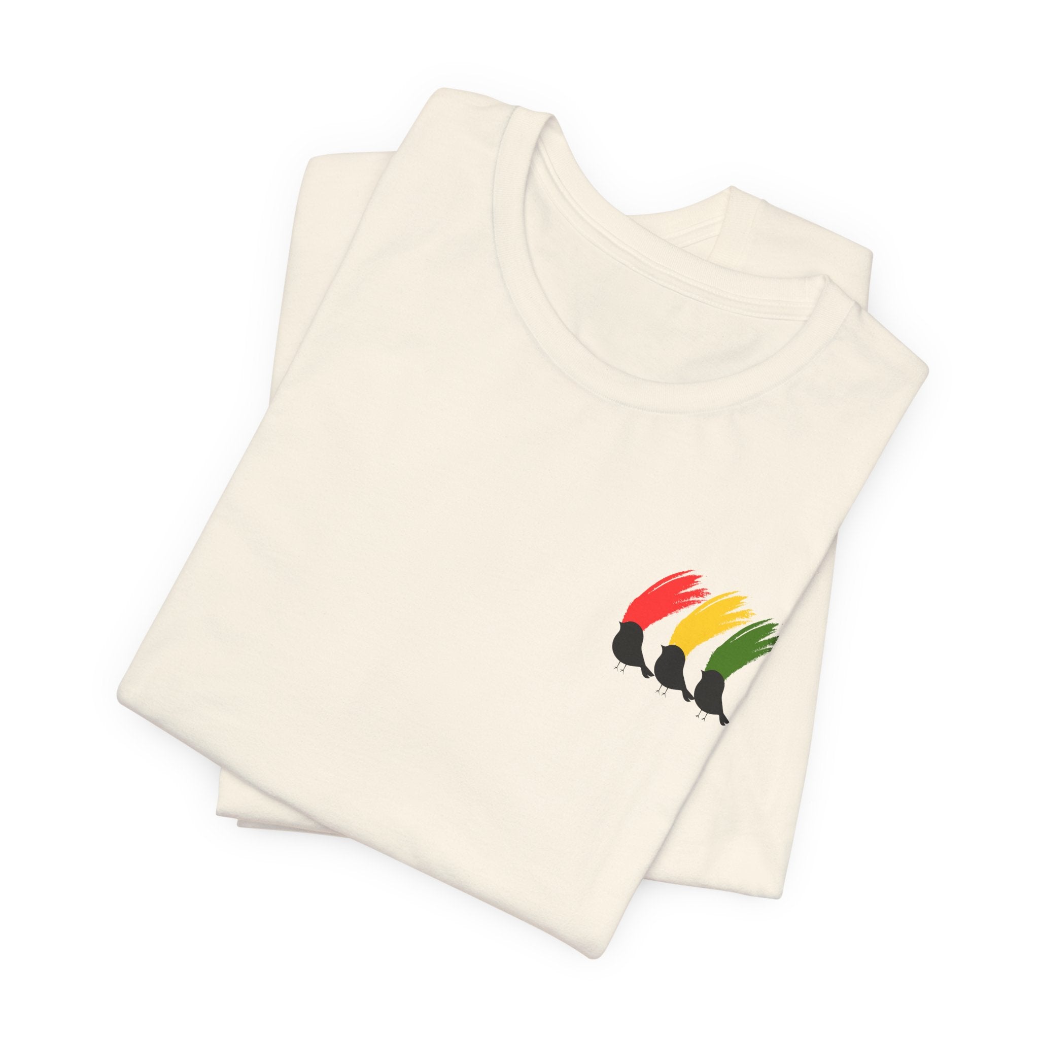 Colorful  Rasta Three Little Birds Unisex Jersey Tee with Vibrant Design, Casual Wear, Gift for Friends, Summer Fashion, Cozy Everyday Tee