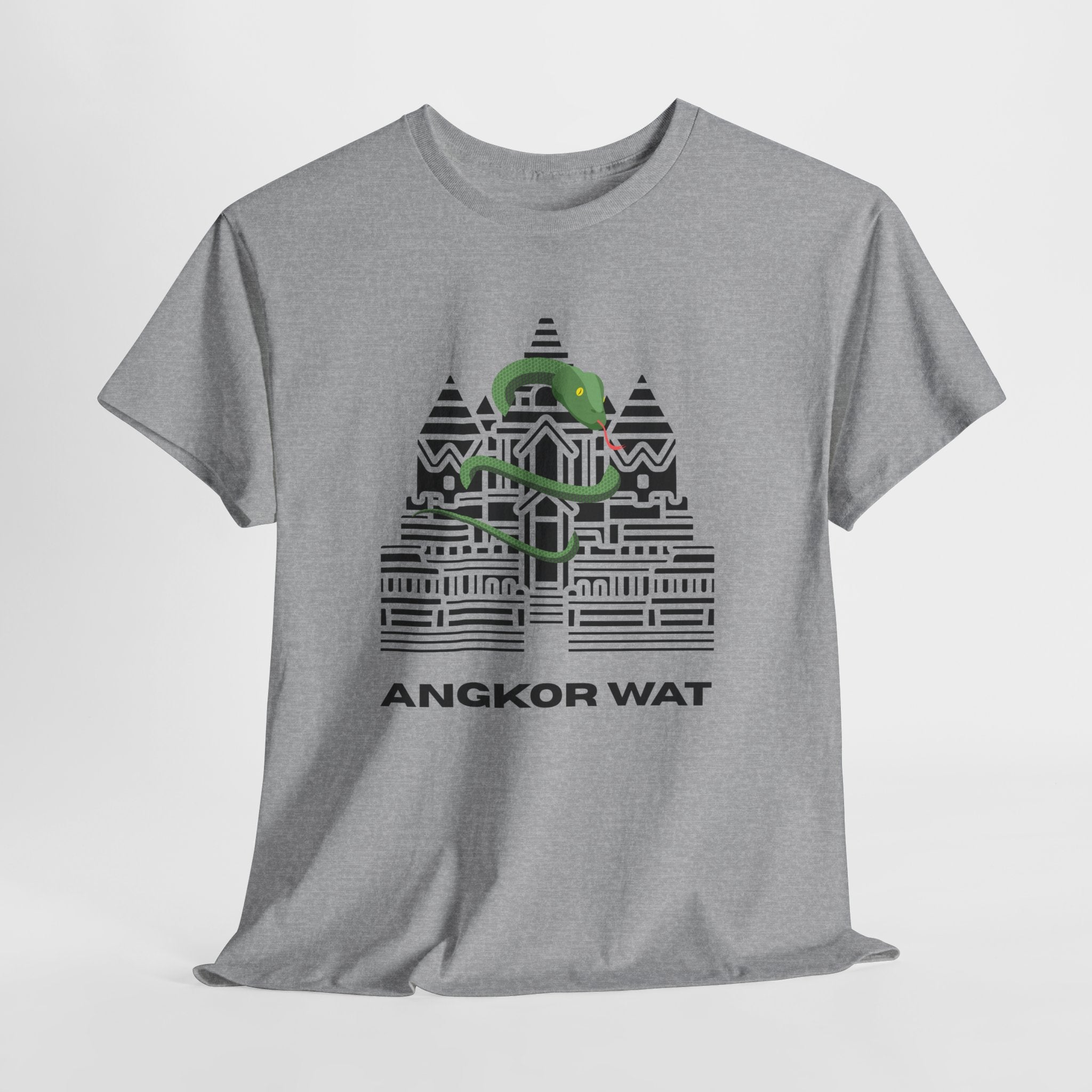 Fun and Quirky Angkor Wat Graphic  Unisex Heavy Cotton Tee — Minimalist Temple Illustration T-Shirt