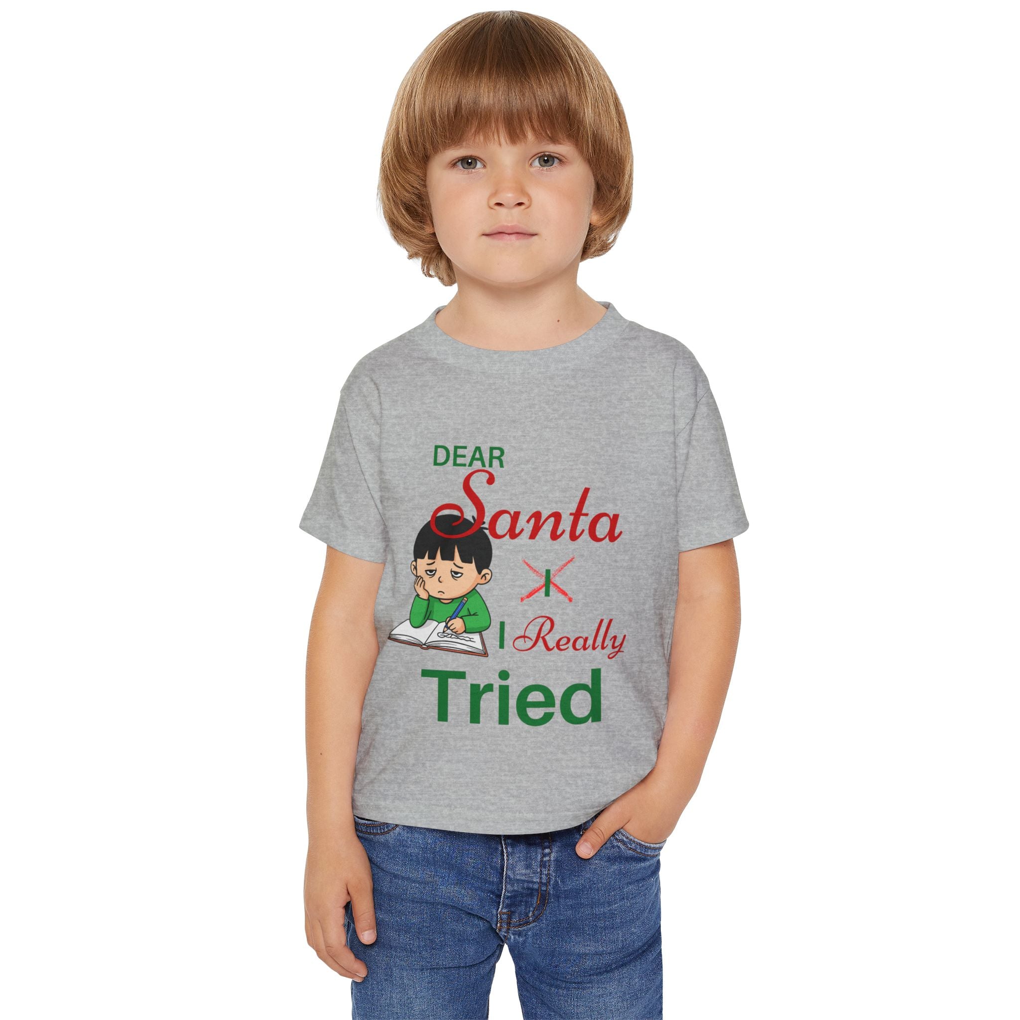 Cute  "Dear Santa I Really Tried"  Toddler-Child  Christmas Unisex  Heavy Cotton Tee Shirt