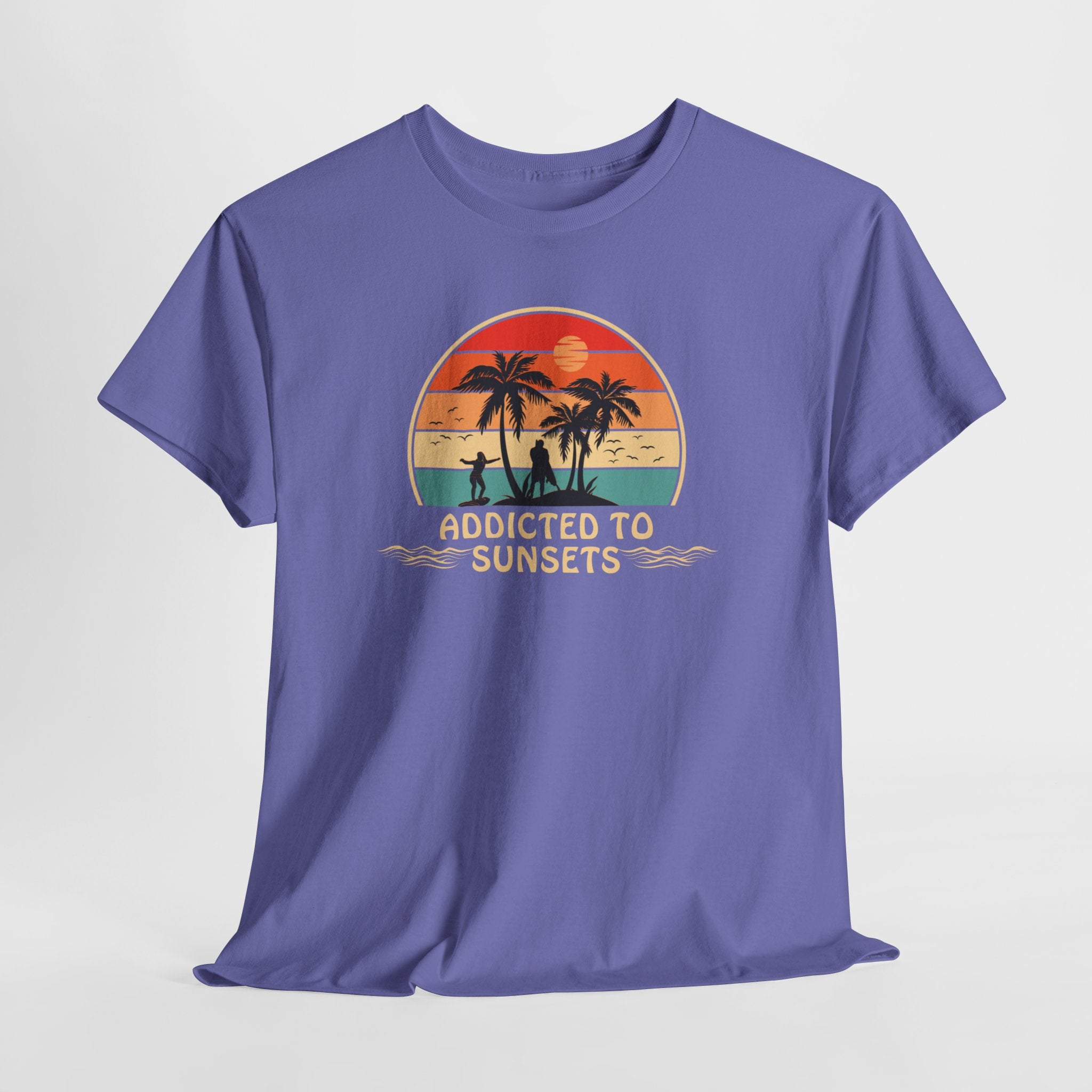 Fun Retro Style  Addicted to Sunset Unisex Tee Shirt  Casual Comfortable Cotton  Great Beach Style