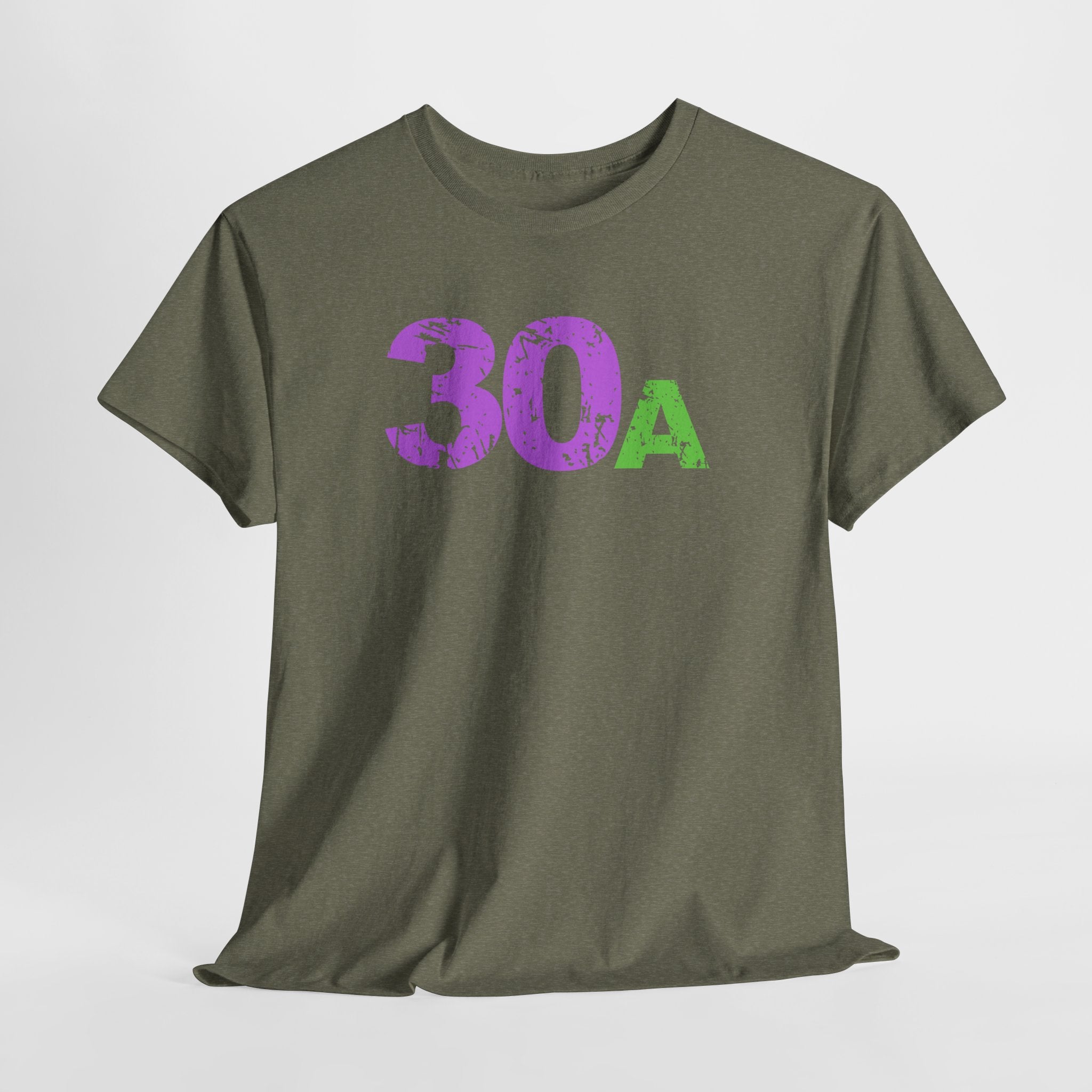 Fun Beachy 30A Beach  Unisex Heavy Cotton Tee — Distressed Purple & Green Graphic Emerald Coast Highway T‑Shirt