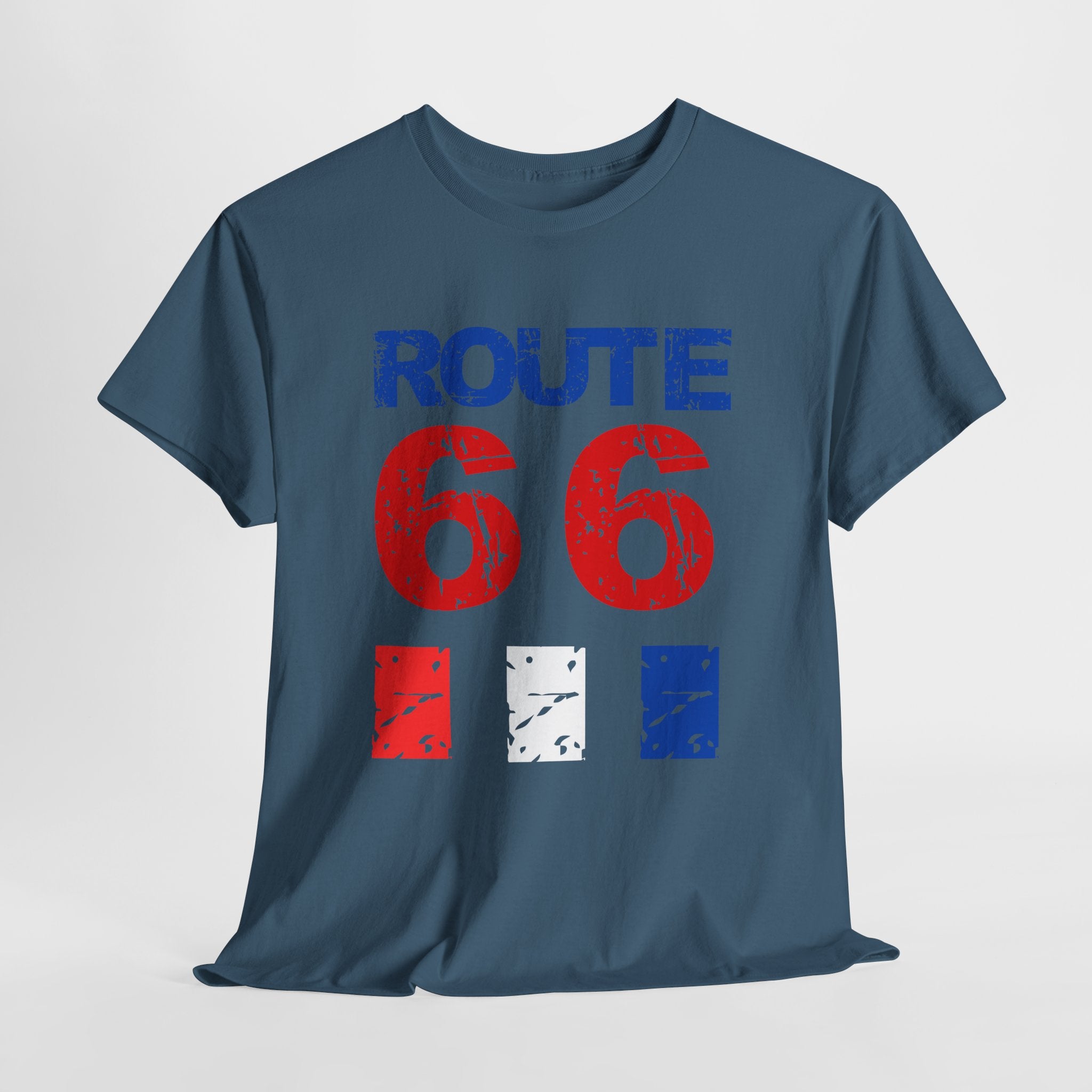 Route 66 Vintage Distressed  Unisex Heavy Cotton Tee — Americana Road Trip Shirt