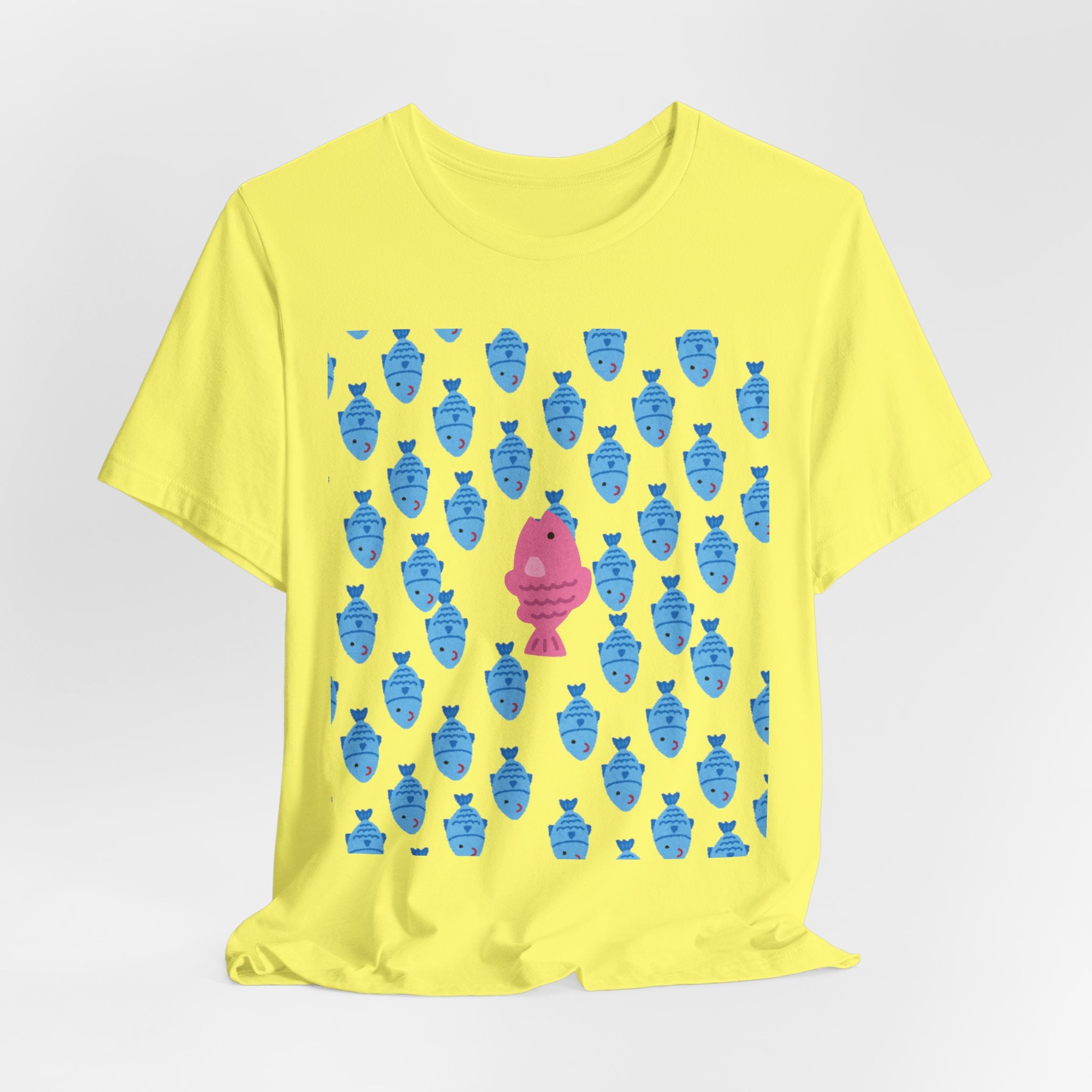 Swim Your Own Course Graphic Unisex Heavy Cotton Tee  Proud to Be Different Pink Fish Among Blue Fish T- Shirt